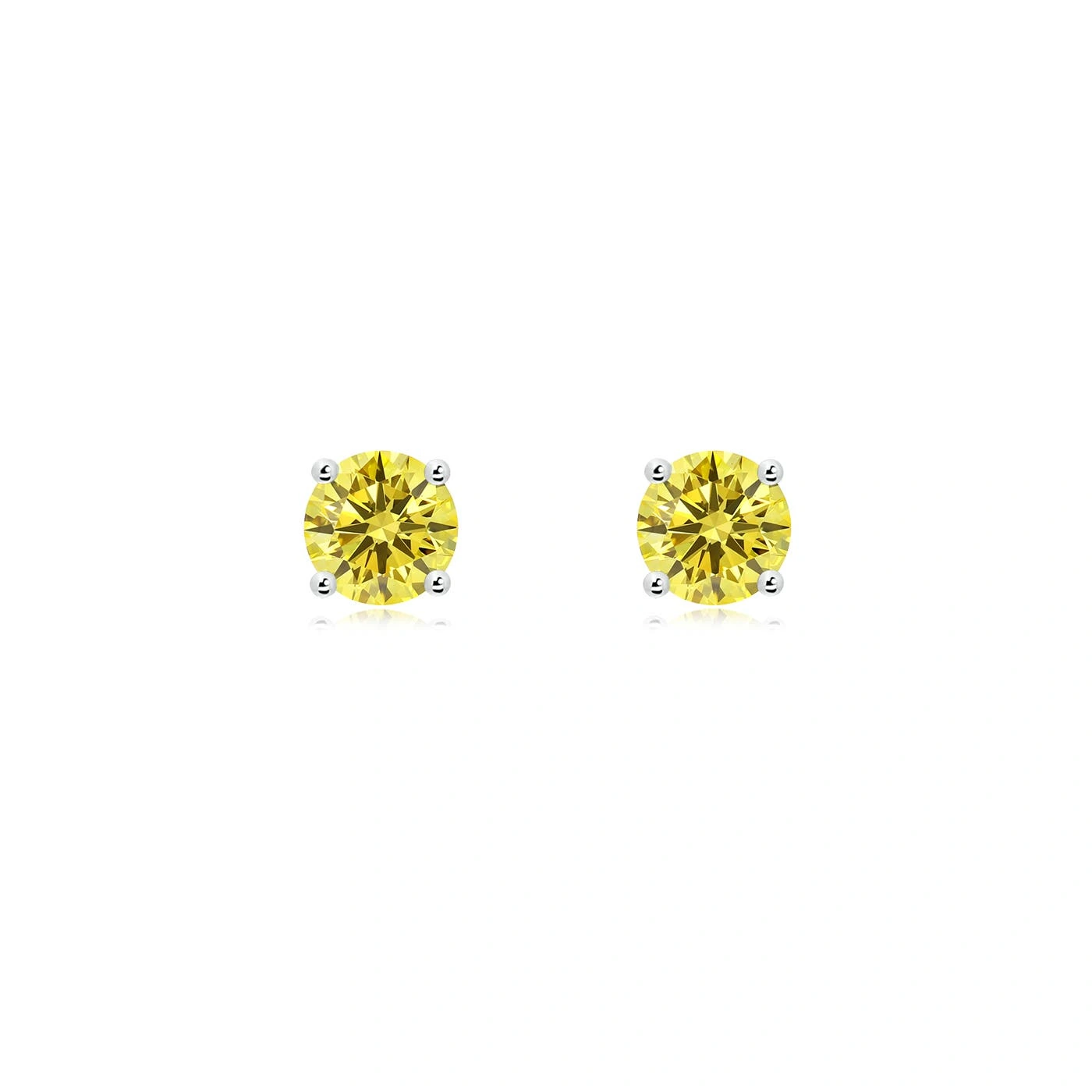 Round Fancy Intense Yellow Lab-Grown Diamond Basket Stud Earrings