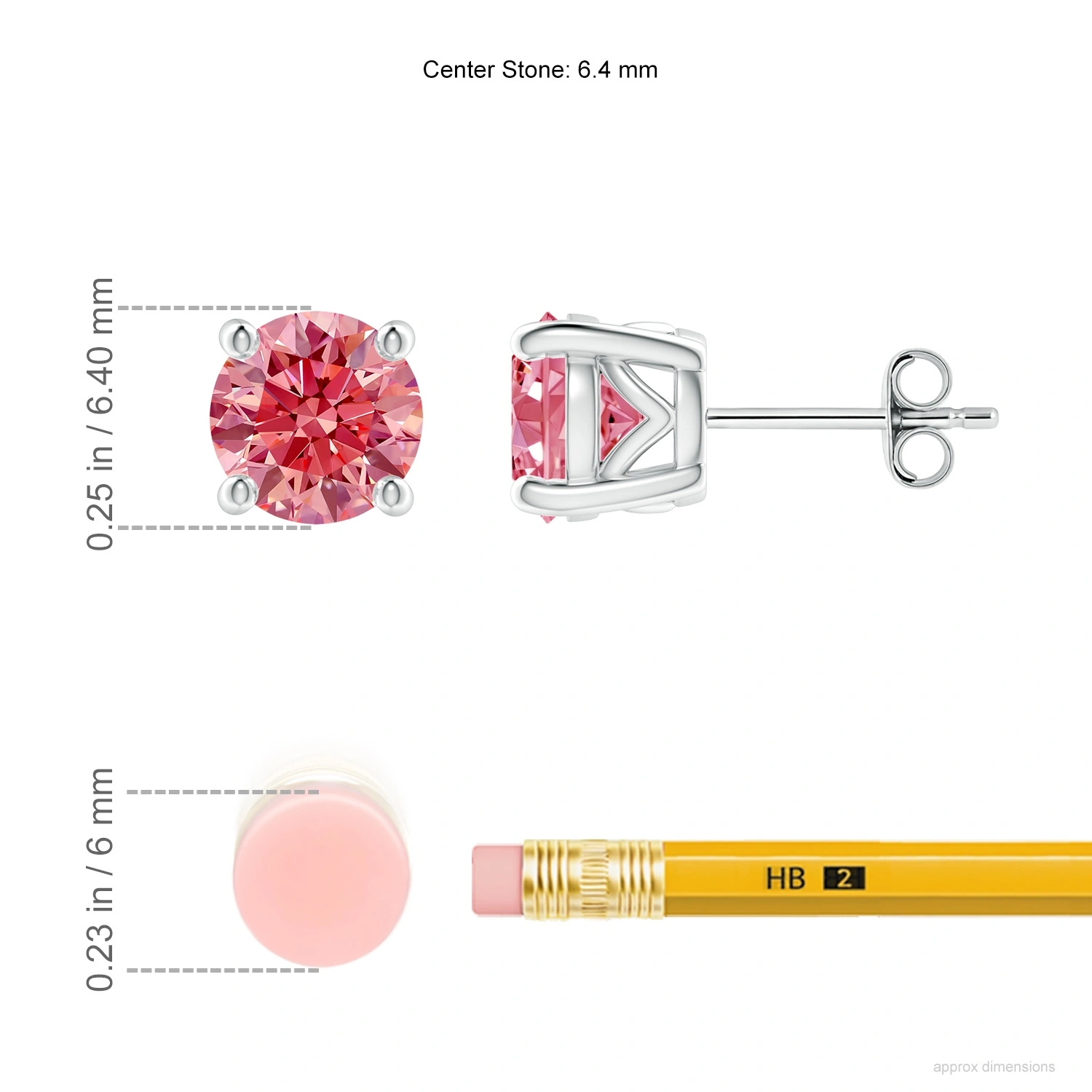 Vintage-Style Round Fancy Intense Pink Lab-Grown Diamond Solitaire Stud Earrings dimension