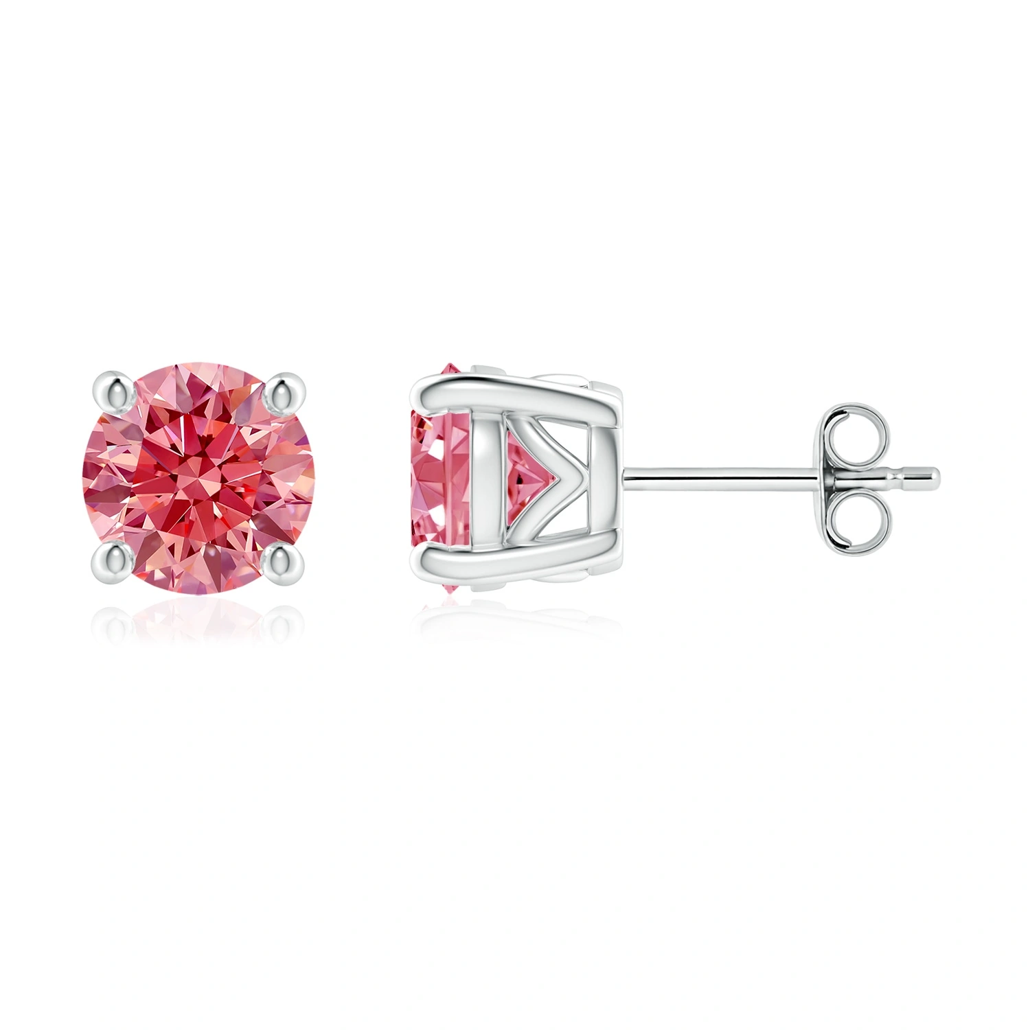 Vintage-Style Round Fancy Intense Pink Lab-Grown Diamond Solitaire Stud Earrings main