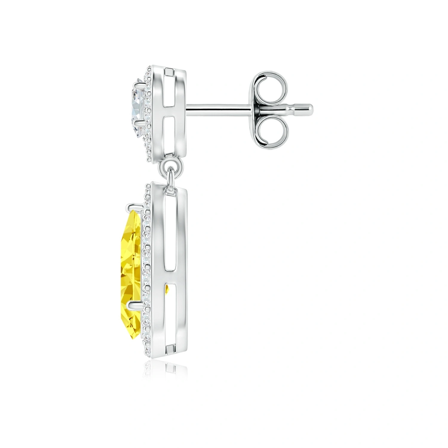 Pear Fancy Intense Yellow Lab-Grown Diamond Halo Drop Earrings detail