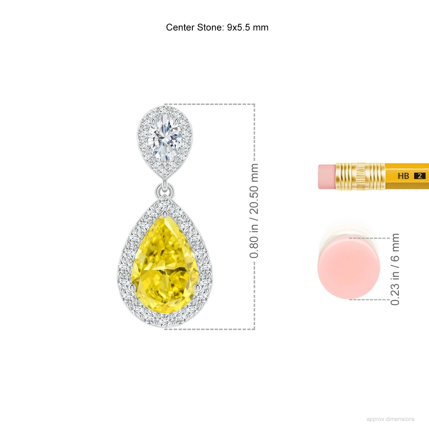 Pear Fancy Intense Yellow Lab-Grown Diamond Halo Drop Earrings dimension