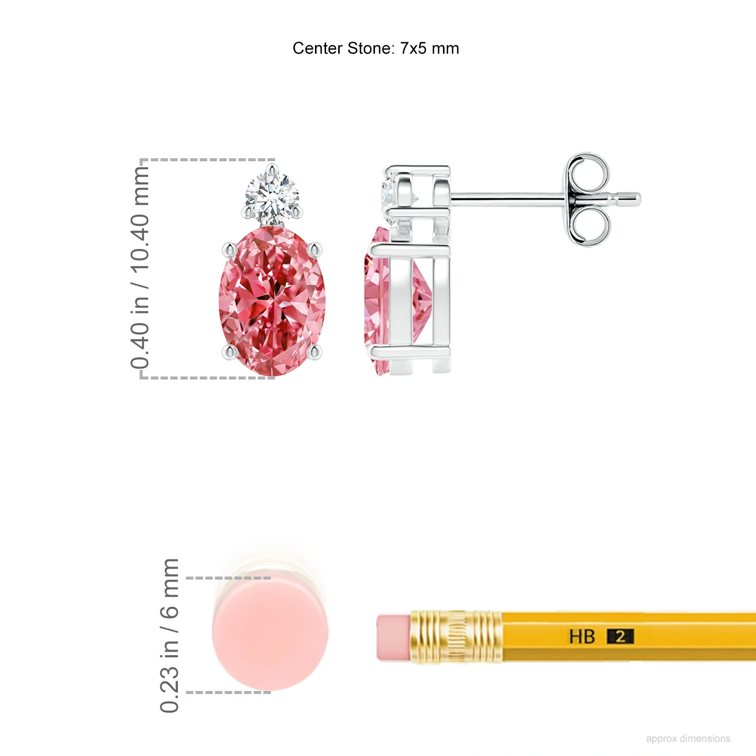 Oval Fancy Intense Pink Lab-Grown Diamond Stud Earrings dimension