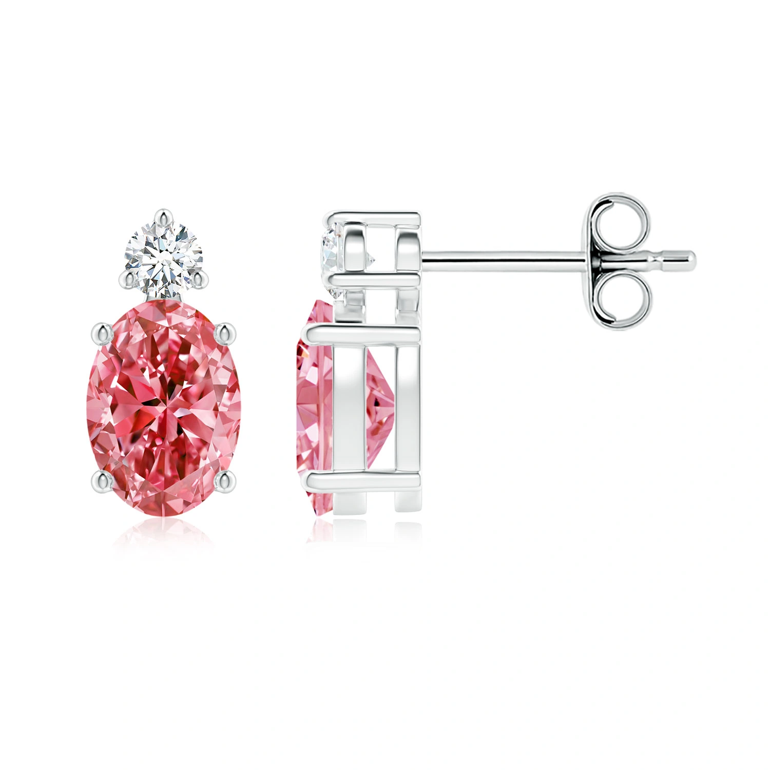 Oval Fancy Intense Pink Lab-Grown Diamond Stud Earrings