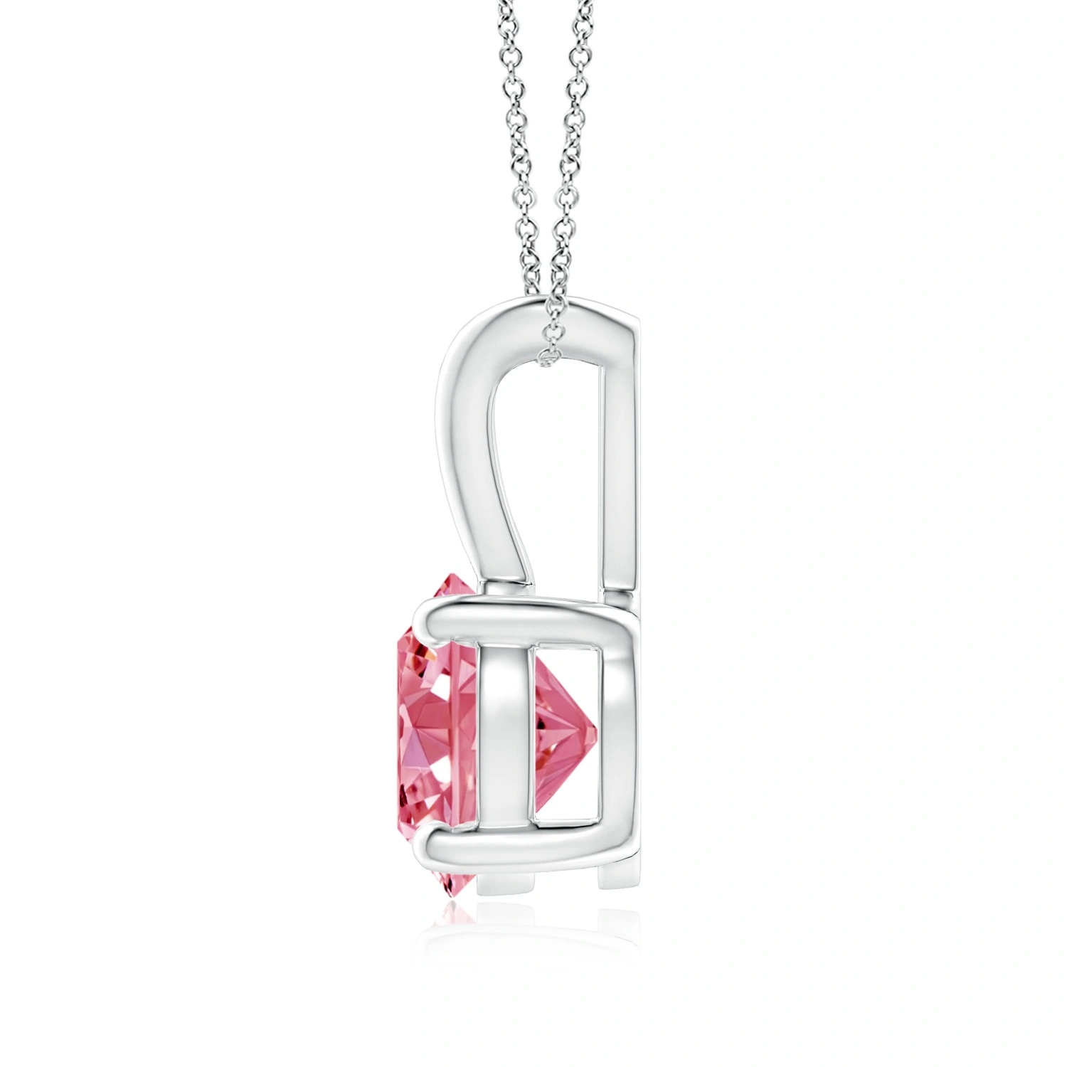 Round Fancy Intense Pink Lab-Grown Diamond Solitaire V-Bale Pendant detail