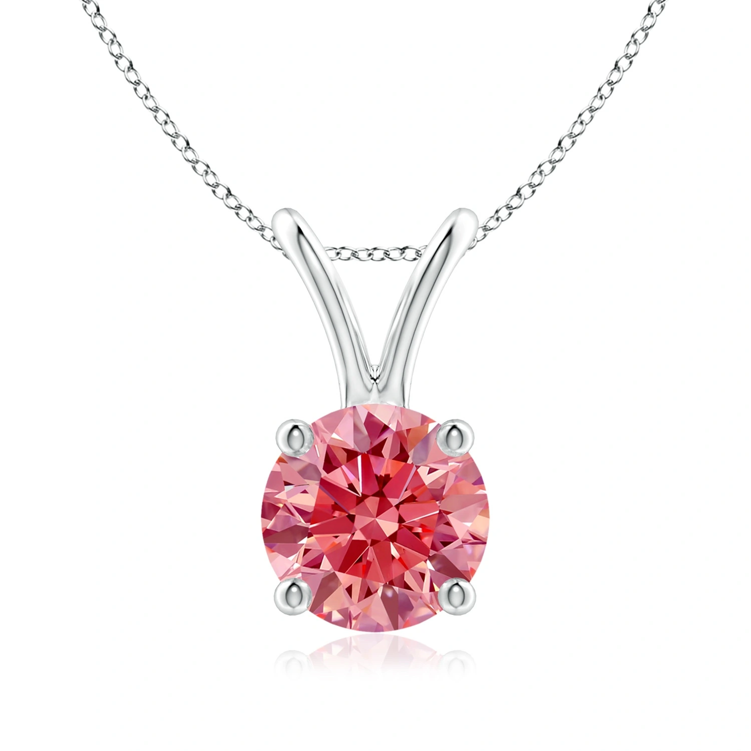 Round Fancy Intense Pink Lab-Grown Diamond Solitaire V-Bale Pendant