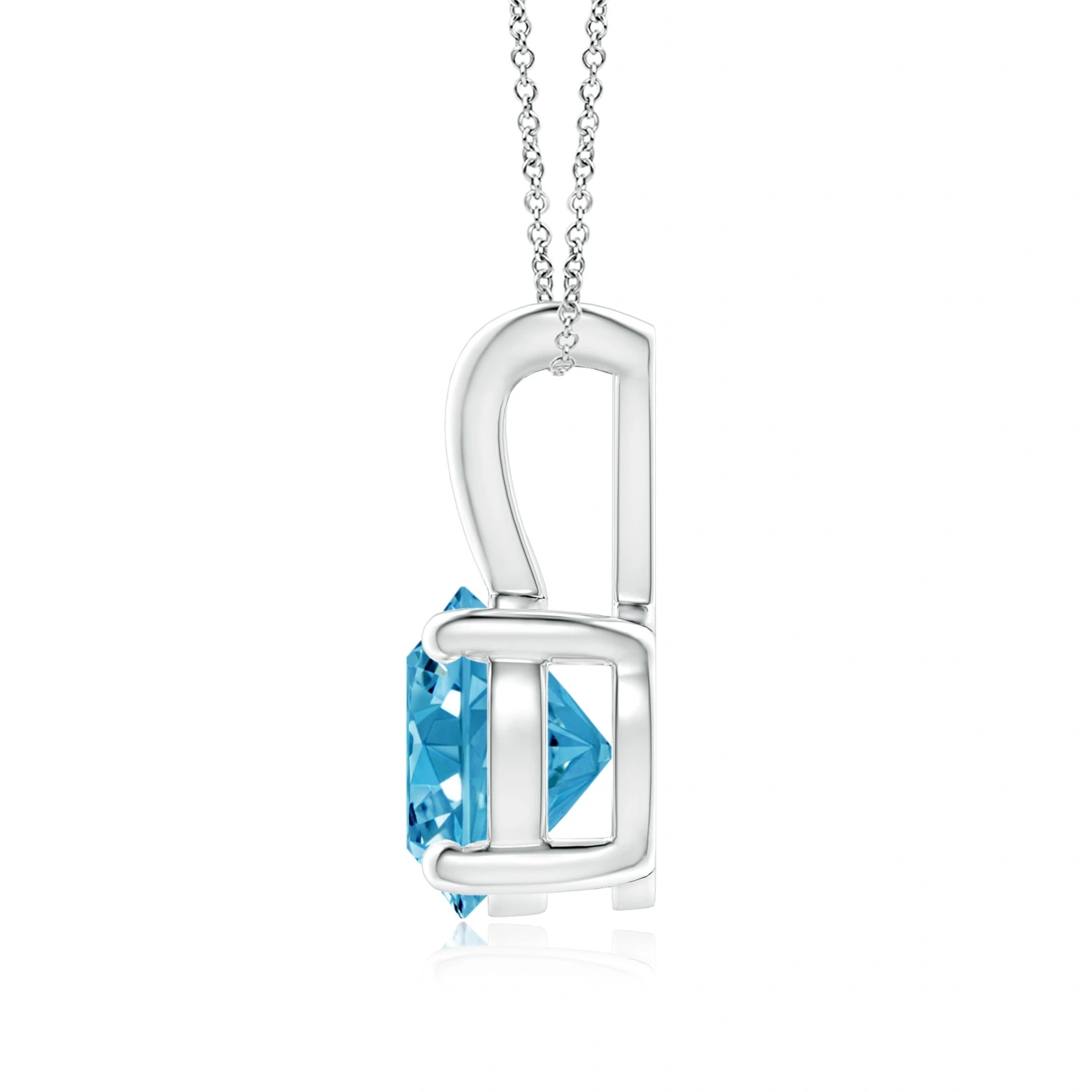 Round Fancy Intense Blue Lab-Grown Diamond Solitaire V-Bale Pendant detail