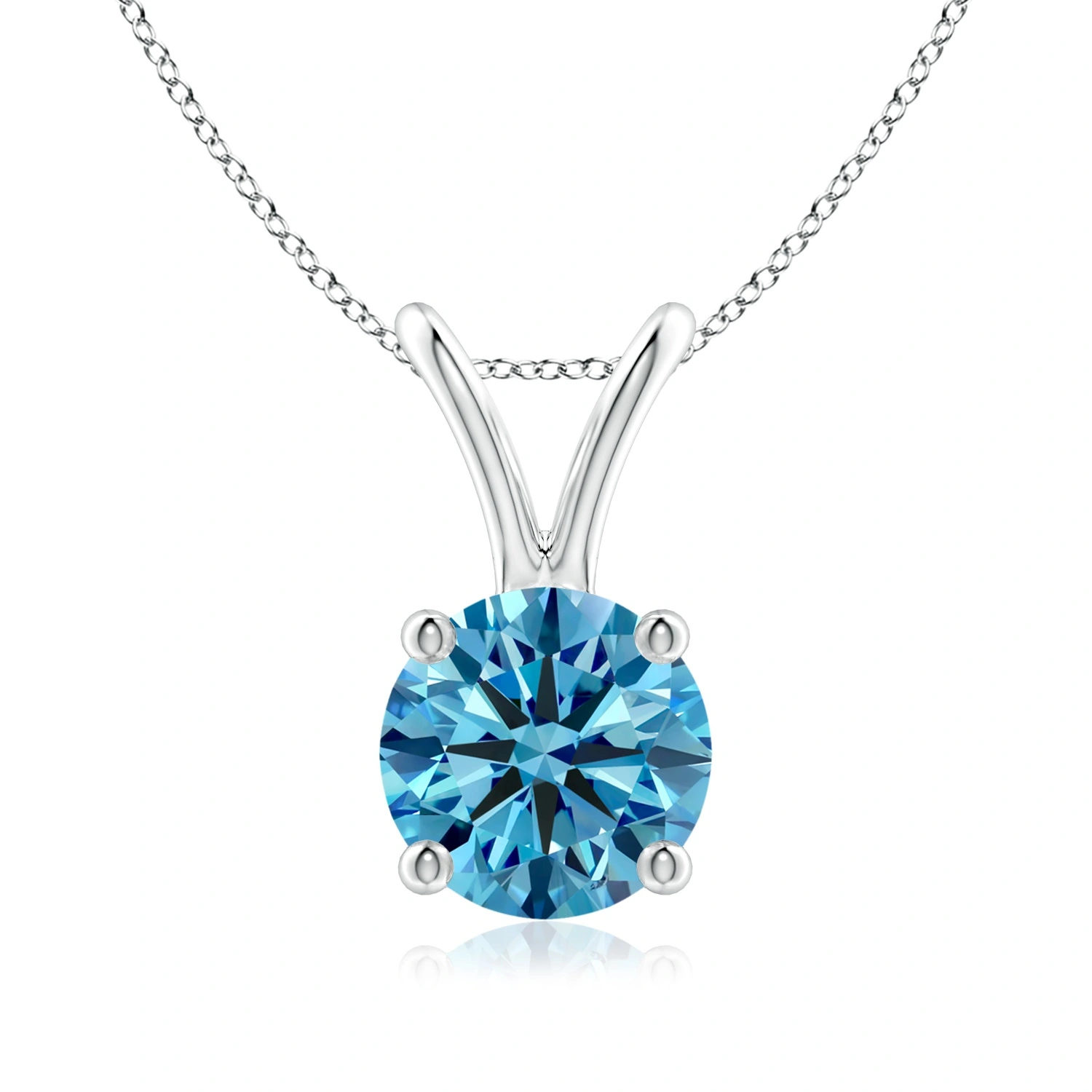 Round Fancy Intense Blue Lab-Grown Diamond Solitaire V-Bale Pendant main