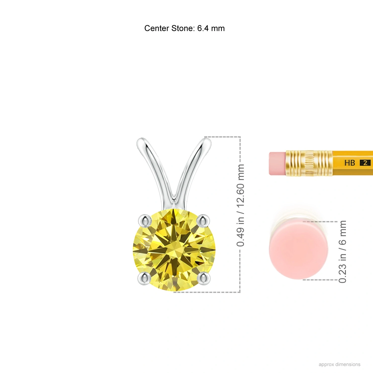 Round Fancy Intense Yellow Lab-Grown Diamond Solitaire V-Bale Pendant dimension