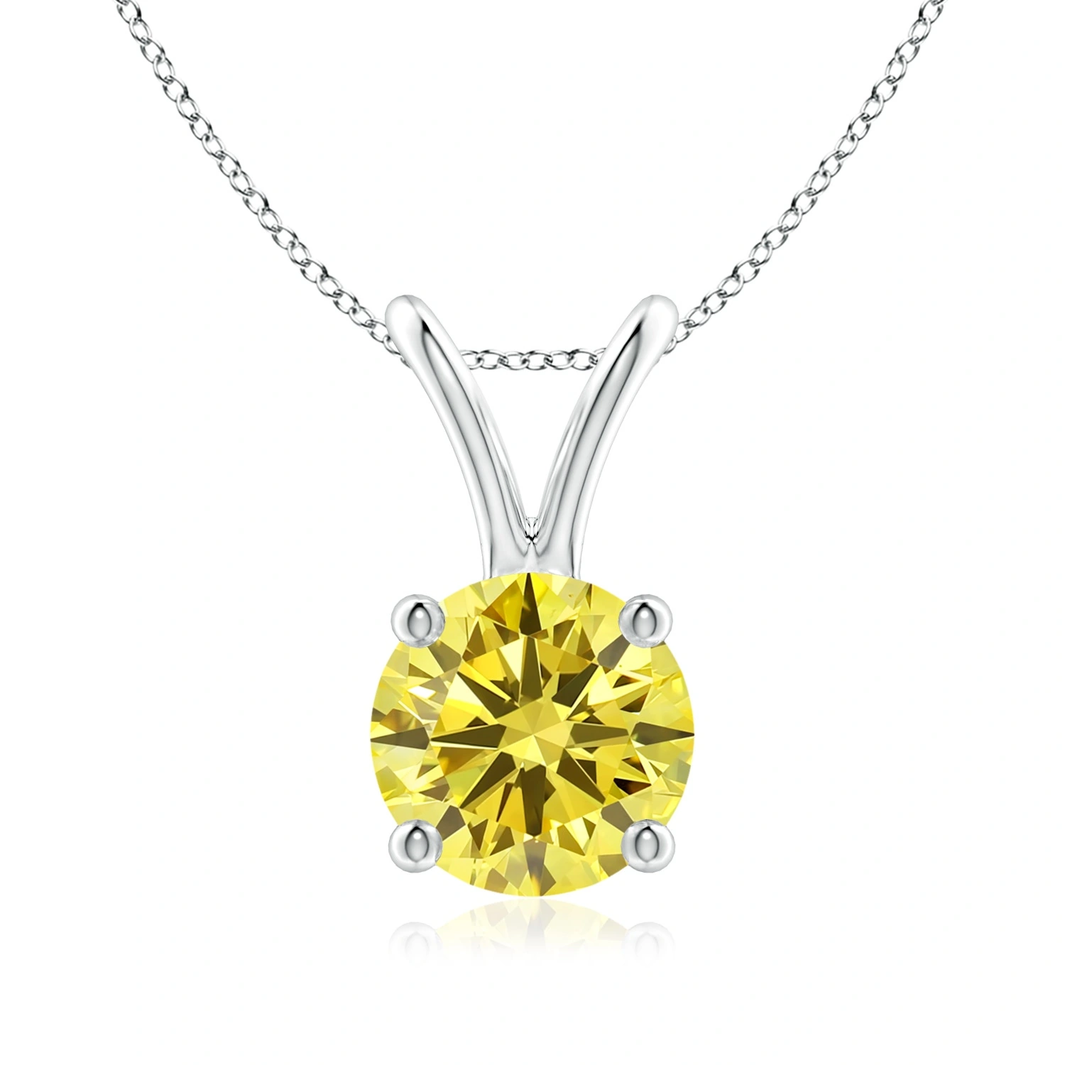 Round Fancy Intense Yellow Lab-Grown Diamond Solitaire V-Bale Pendant