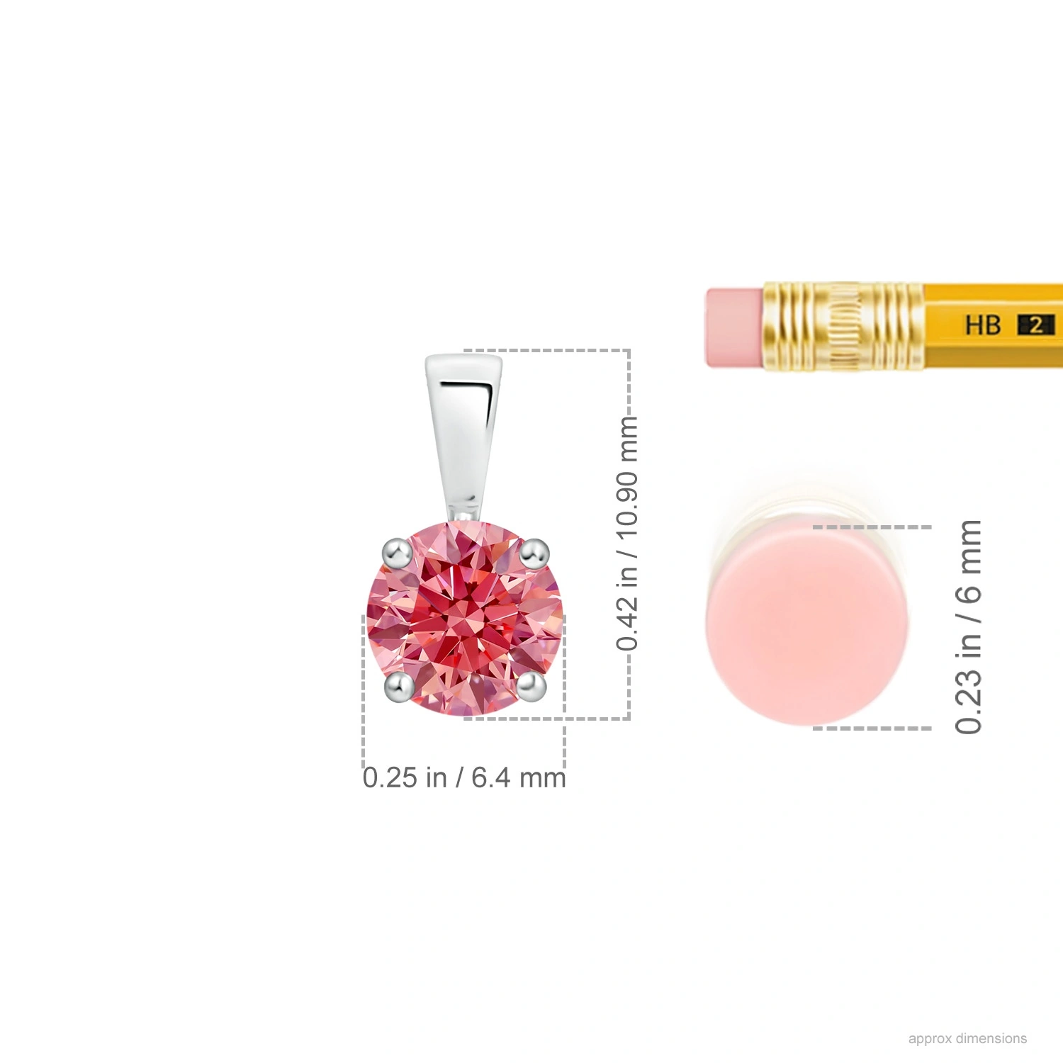 Classic Round Fancy Intense Pink Lab-Grown Diamond Solitaire Pendant dimension