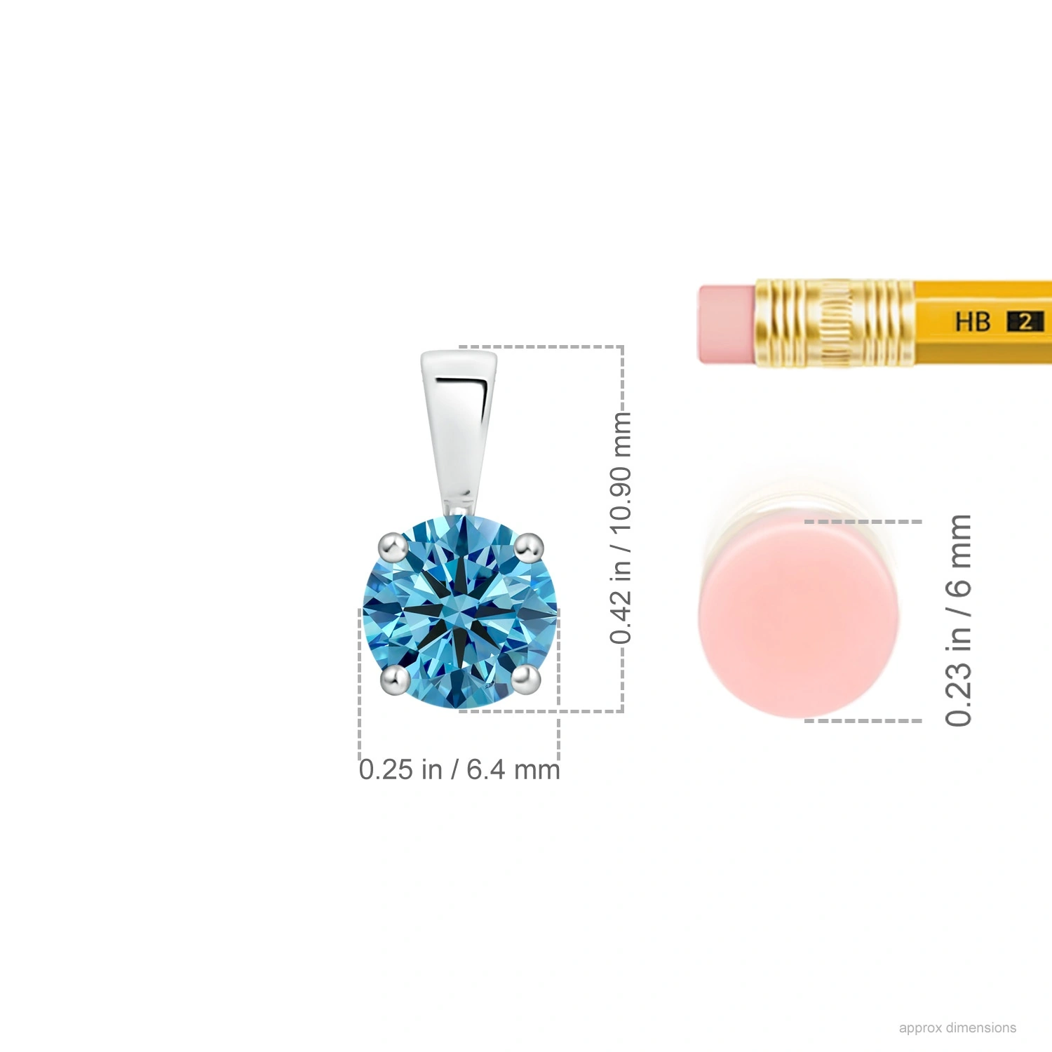 Classic Round Fancy Intense Blue Lab-Grown Diamond Solitaire Pendant dimension