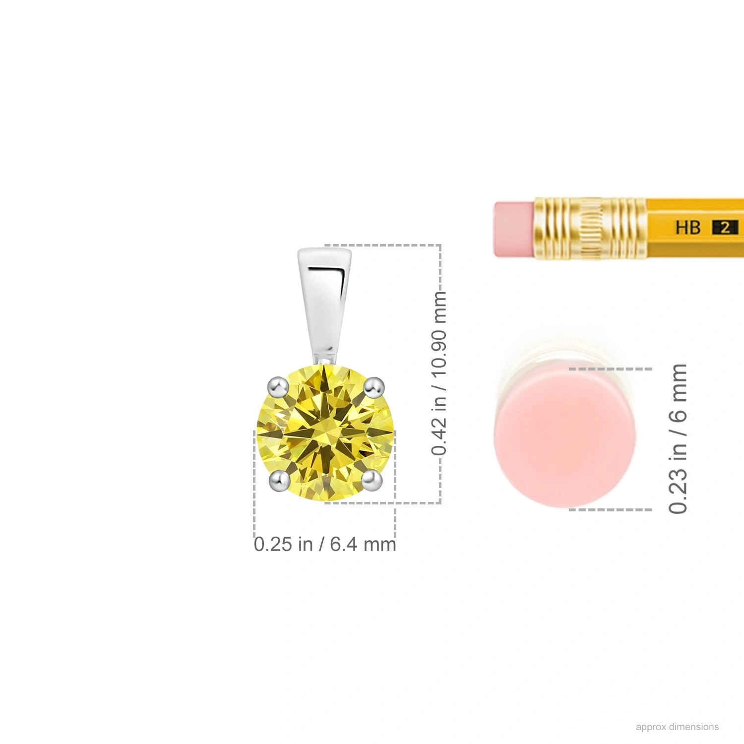 Classic Round Fancy Intense Yellow Lab-Grown Diamond Solitaire Pendant dimension