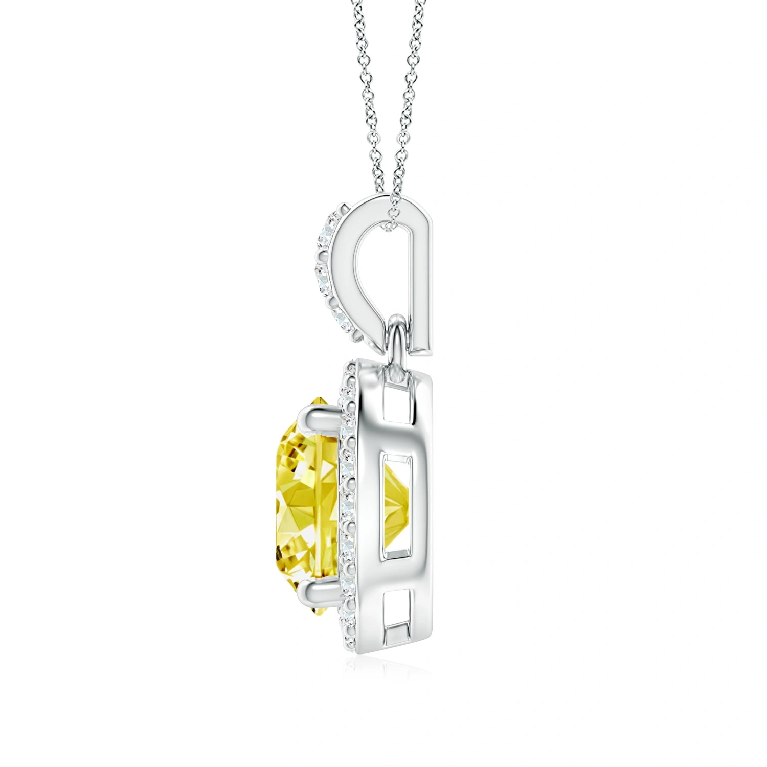 Round Fancy Intense Yellow Lab-Grown Diamond Halo Pendant detail