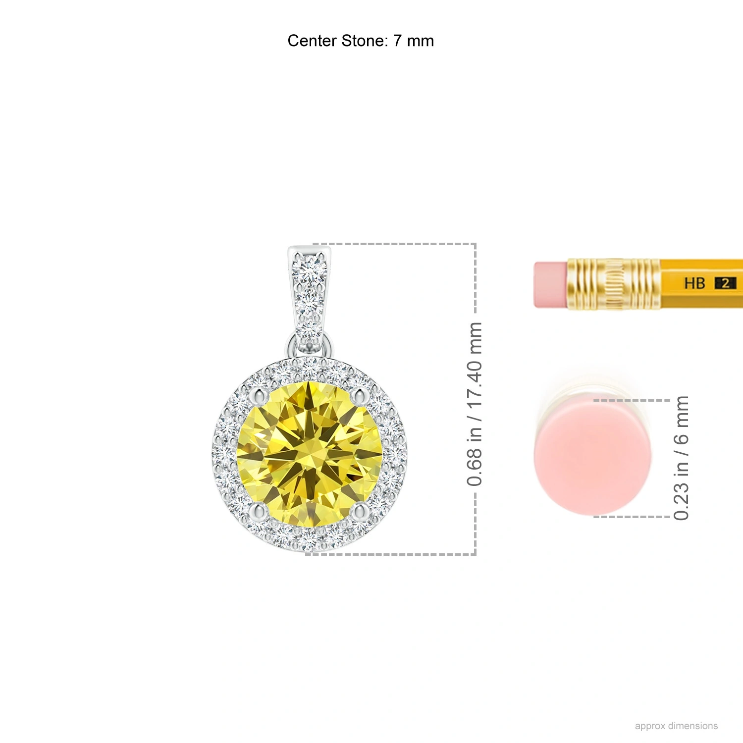 Round Fancy Intense Yellow Lab-Grown Diamond Halo Pendant dimension