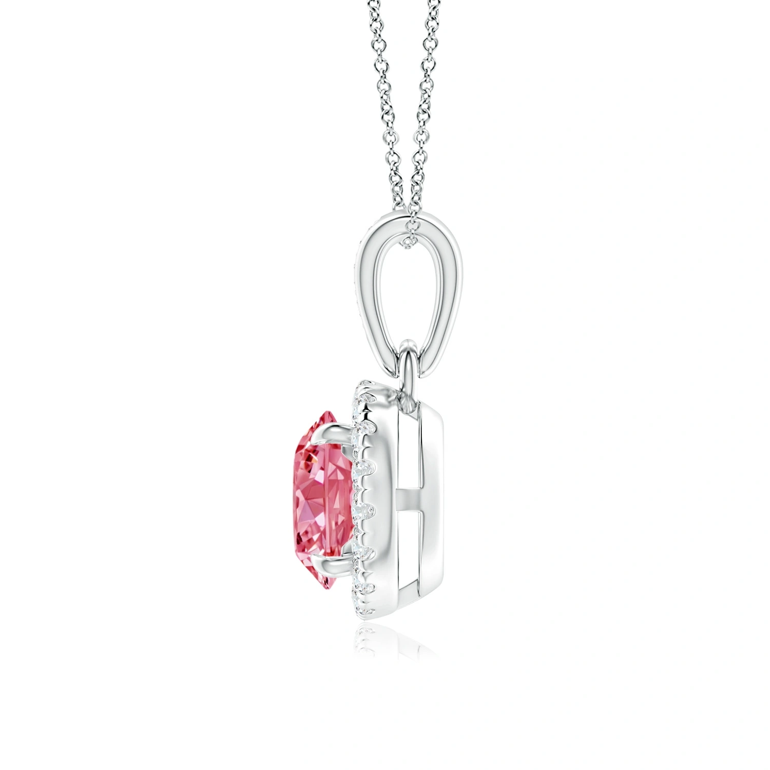 Round Fancy Intense Pink Lab-Grown Diamond Halo Pendant detail