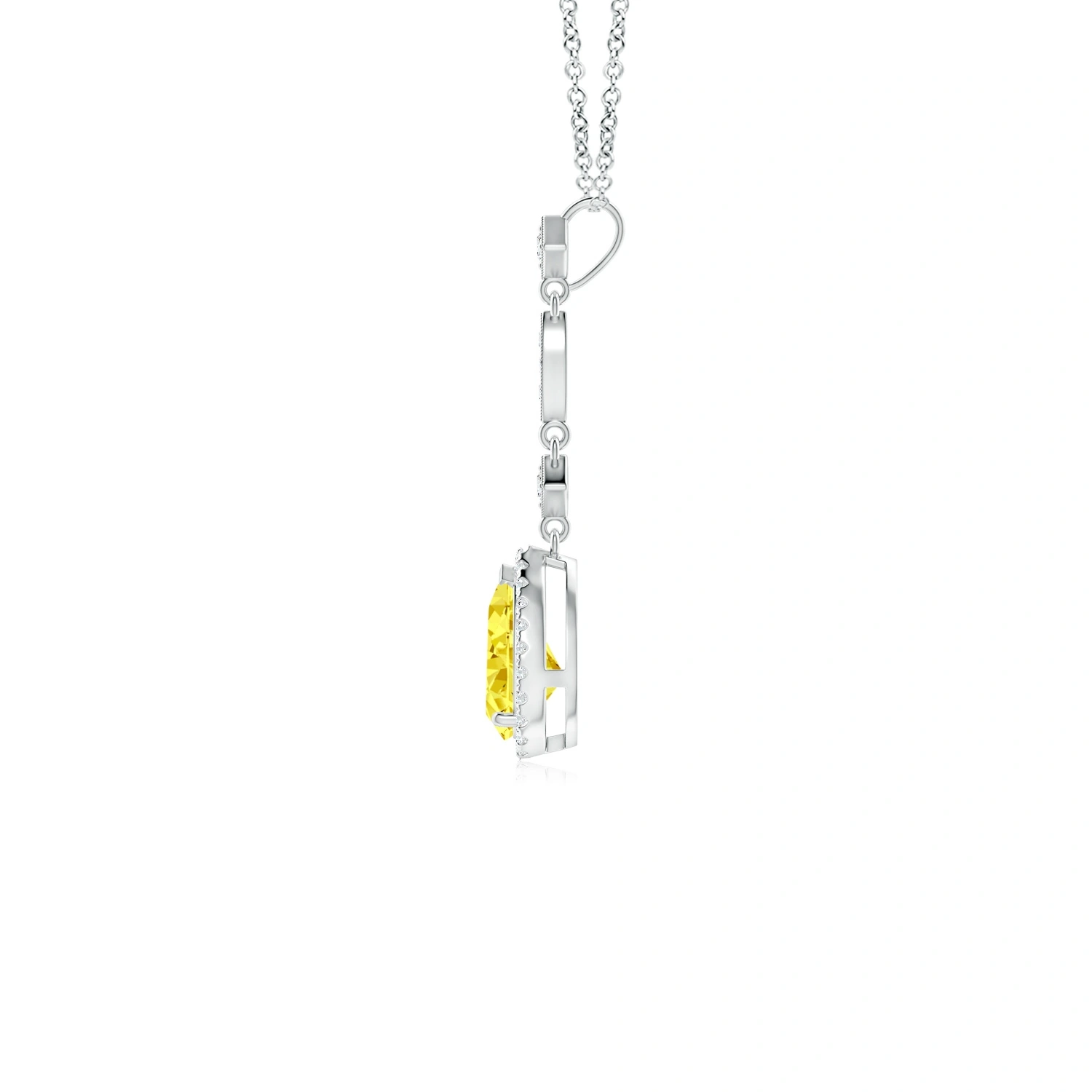 Pear Fancy Intense Yellow Lab-Grown Diamond Teardrop Halo Pendant detail