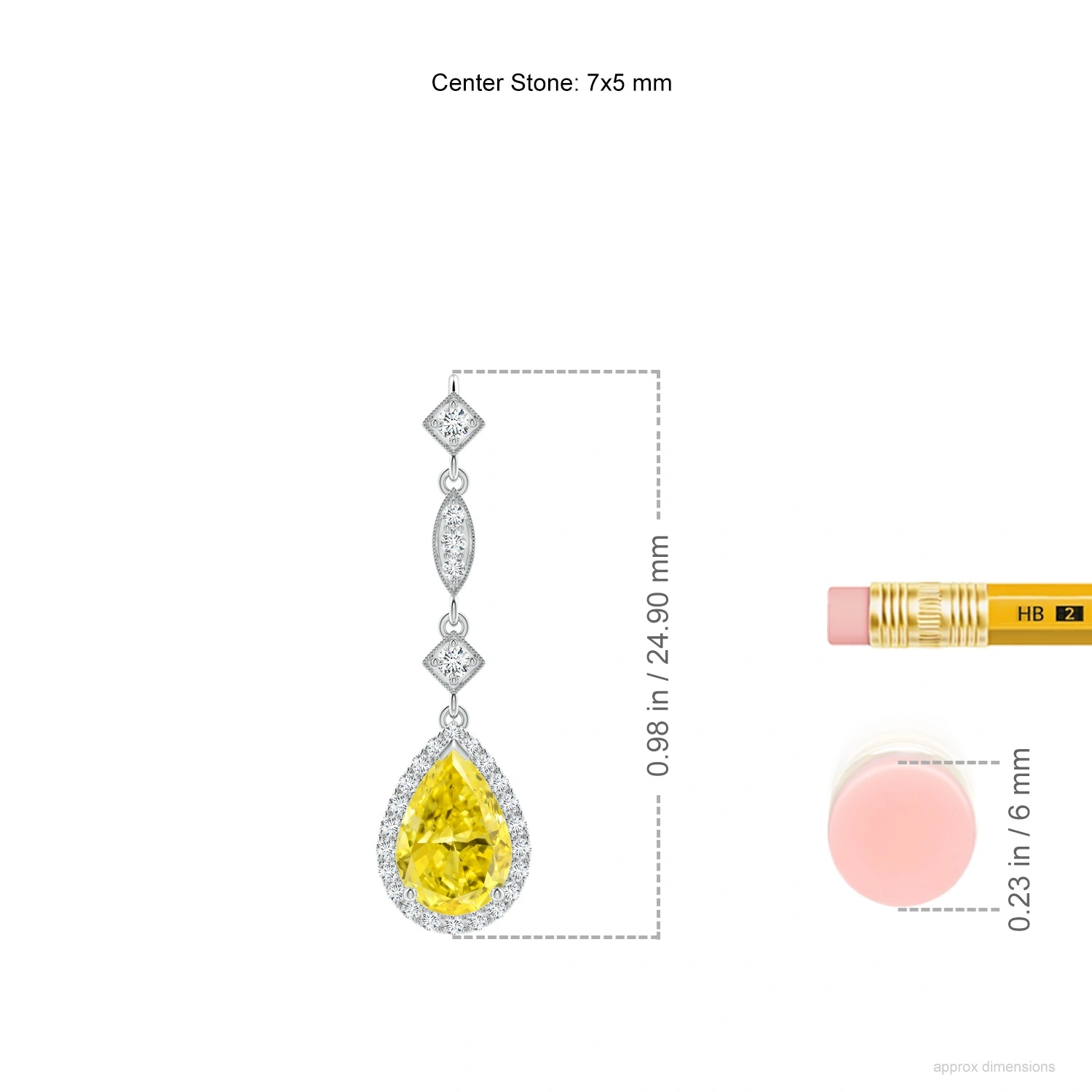 Pear Fancy Intense Yellow Lab-Grown Diamond Teardrop Halo Pendant dimension