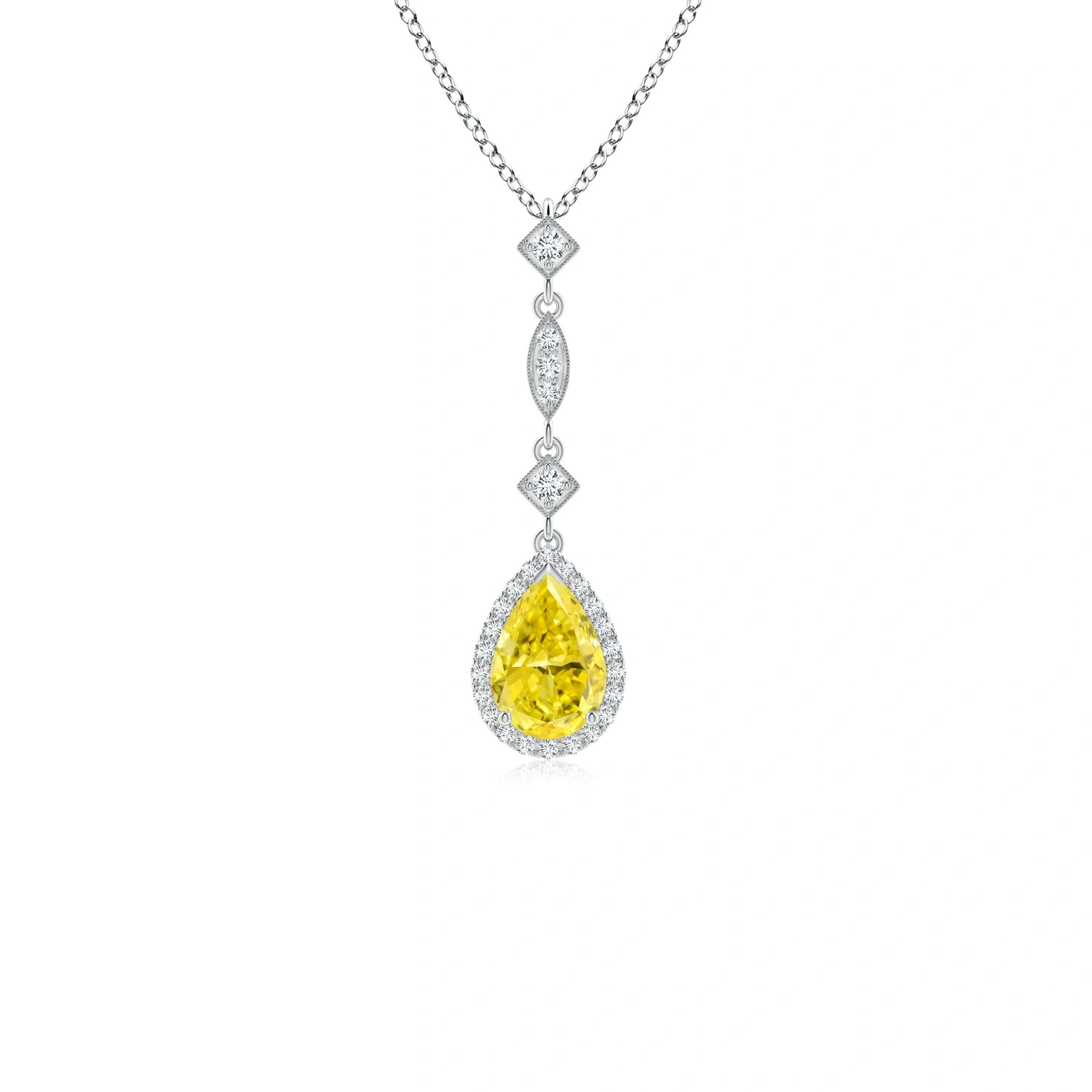 Pear Fancy Intense Yellow Lab-Grown Diamond Teardrop Halo Pendant