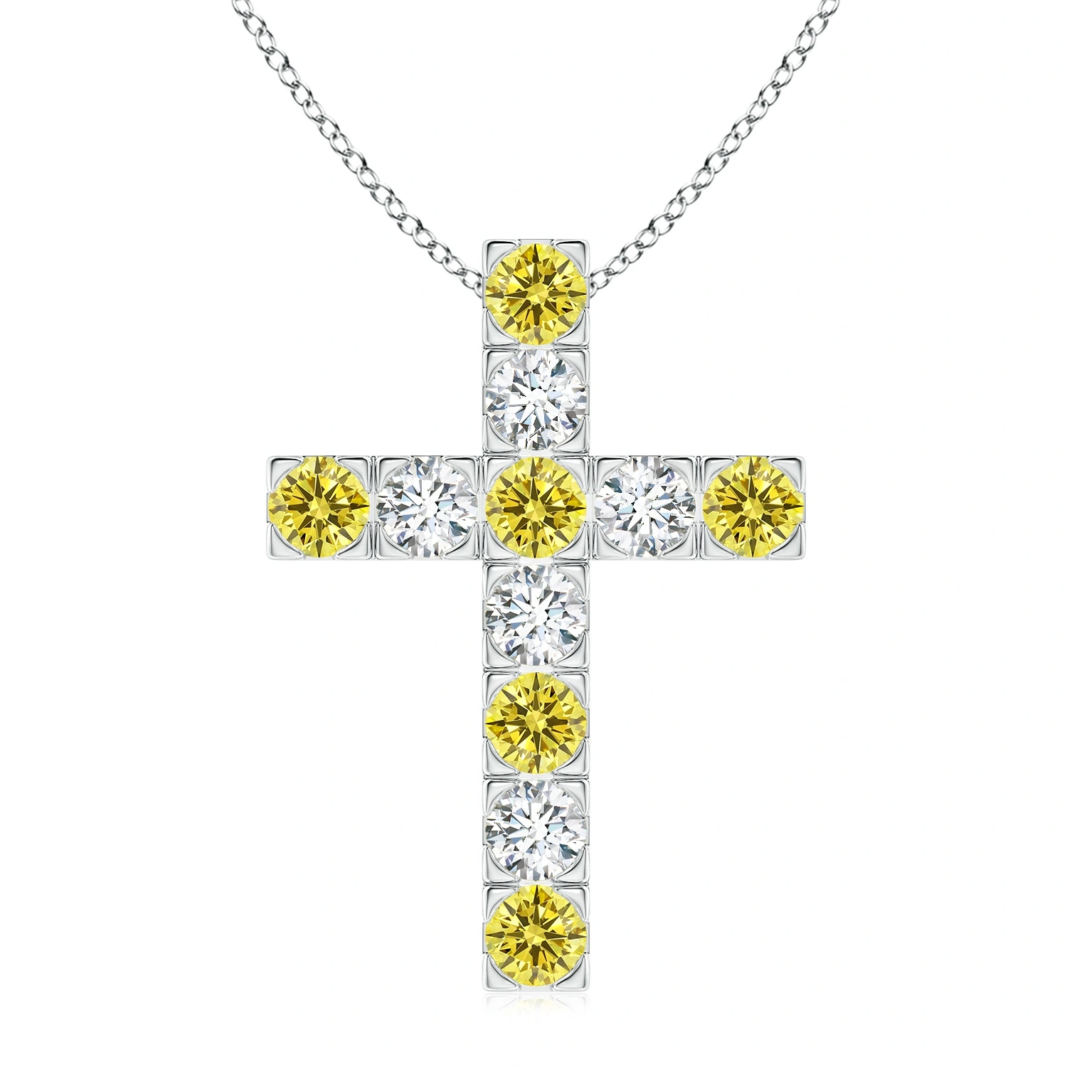 Alternating Yellow and White Lab-Grown Diamond Cross Pendant
