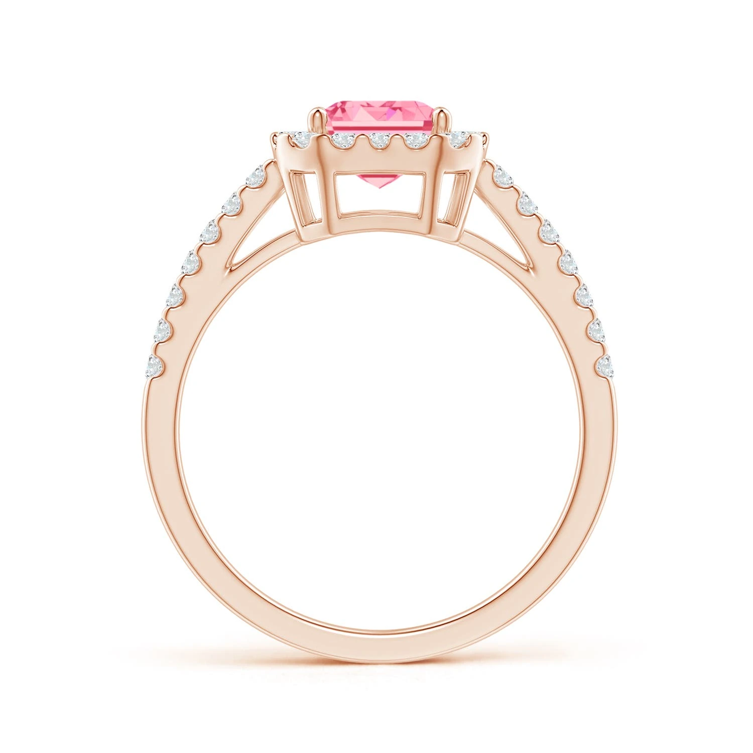 Emerald-Cut Lab-Grown Pink Diamond Halo Ring detail