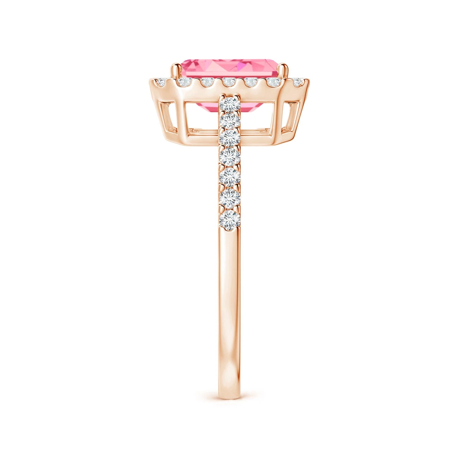 Emerald-Cut Lab-Grown Pink Diamond Halo Ring detail