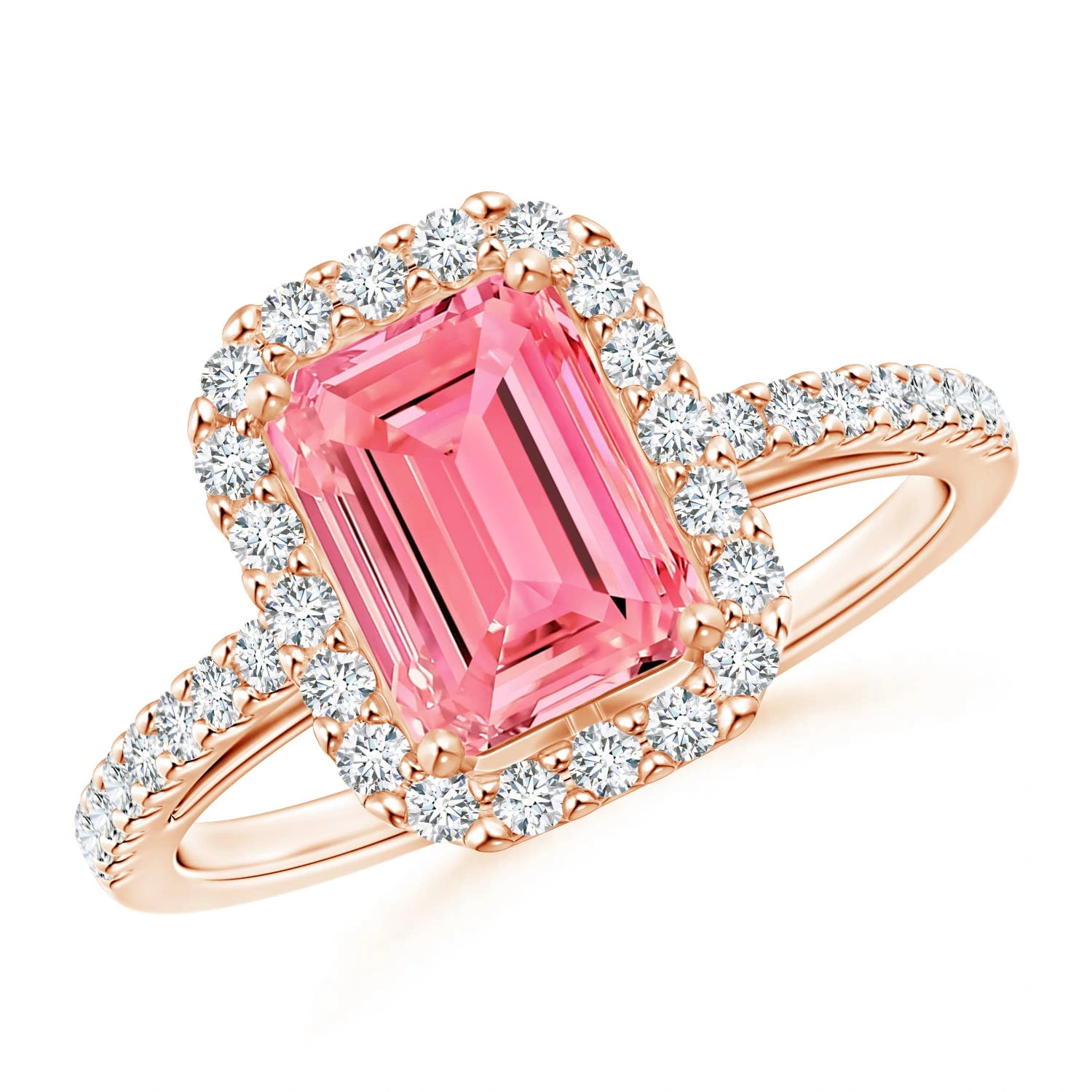 Emerald-Cut Lab-Grown Pink Diamond Halo Ring main