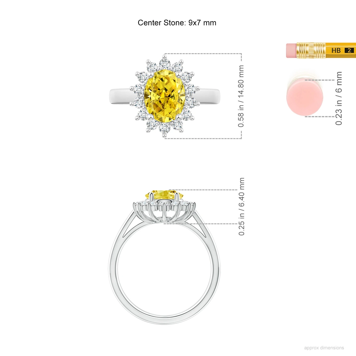 Princess Diana-Inspired Lab-Grown Fancy Intense Yellow Diamond Halo Ring dimension