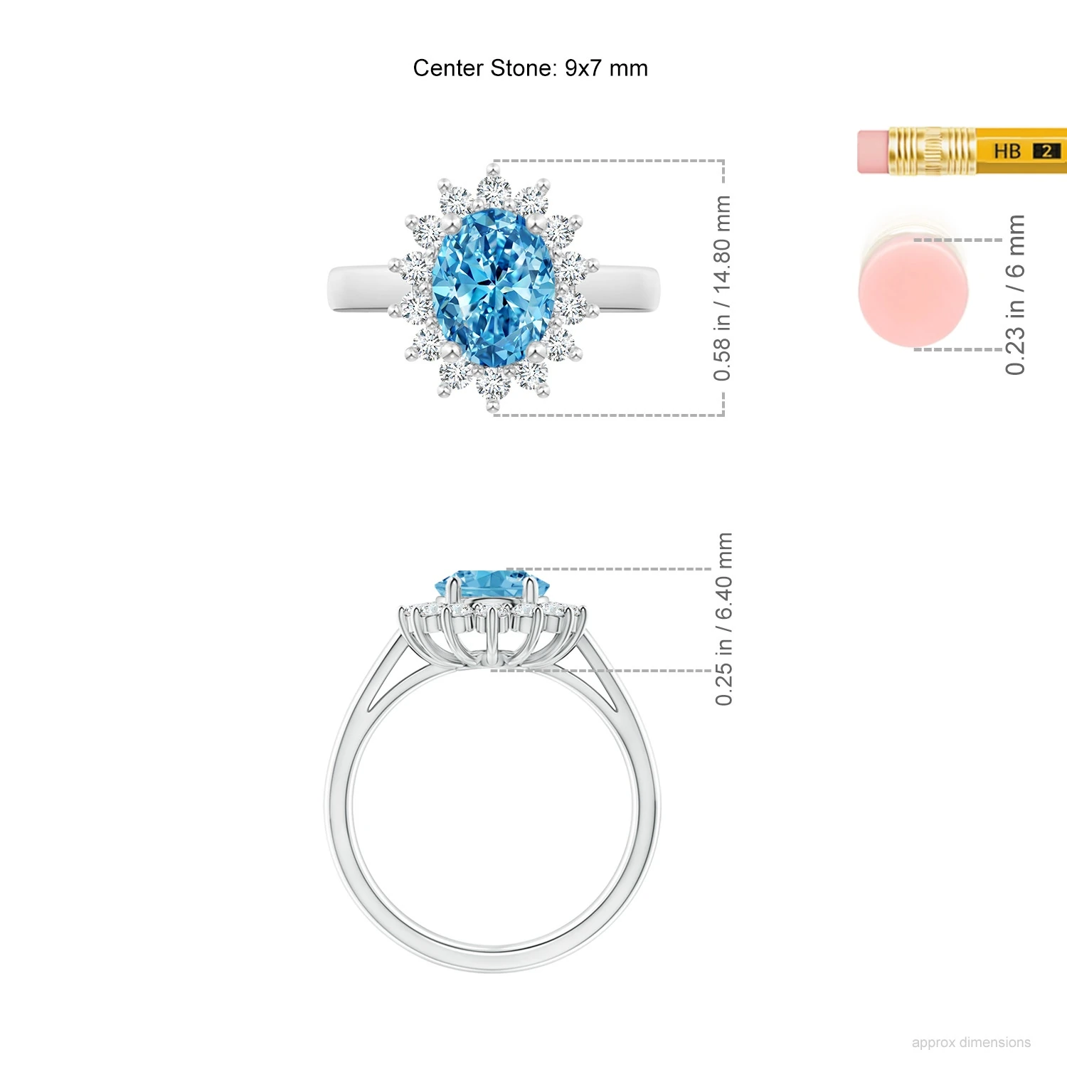 Princess Diana-Inspired Lab-Grown Fancy Intense Blue Diamond Halo Ring dimension