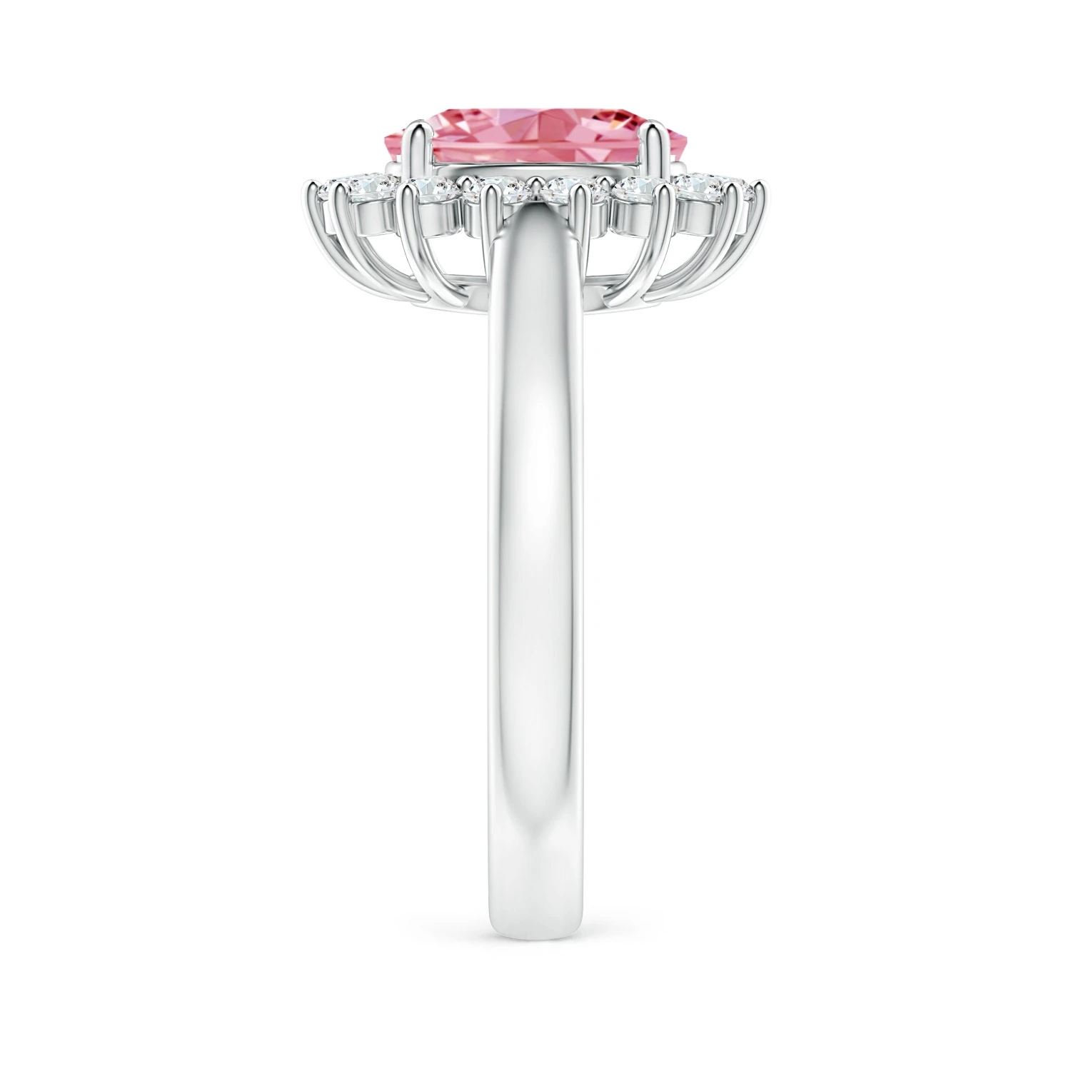 Princess Diana-Inspired Lab-Grown Fancy Intense Pink Diamond Halo Ring detail