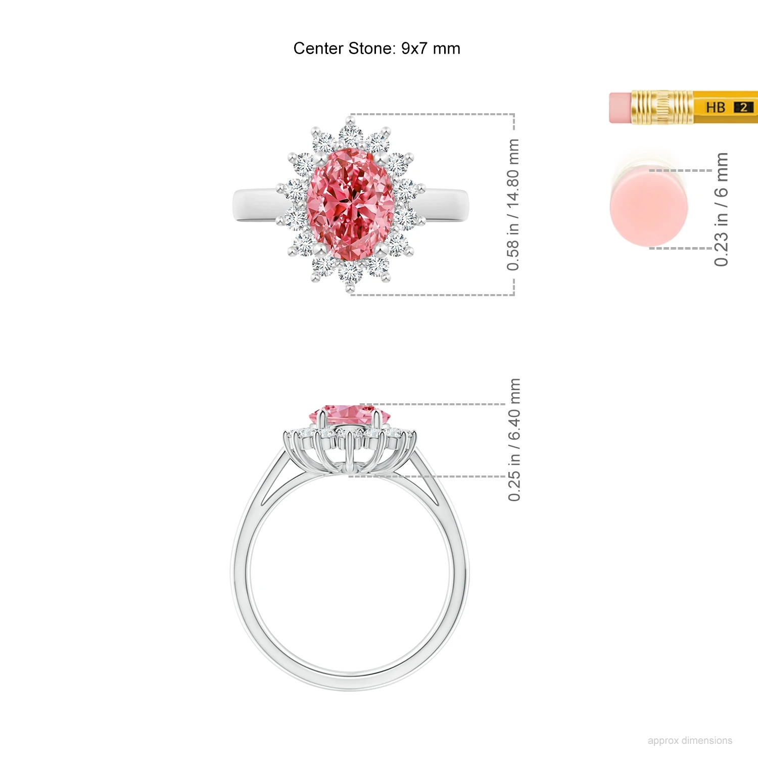 Princess Diana-Inspired Lab-Grown Fancy Intense Pink Diamond Halo Ring dimension
