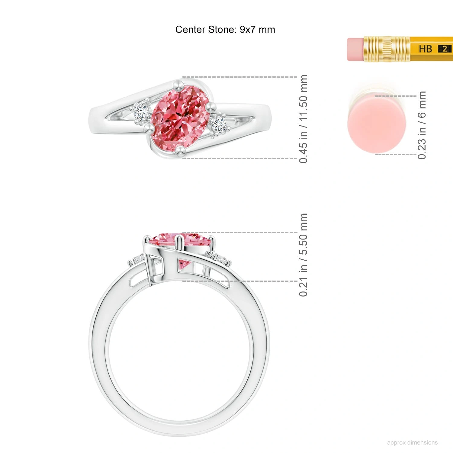 Oval Fancy Intense Pink Lab-Grown Diamond Split-Shank Engagement Ring dimension