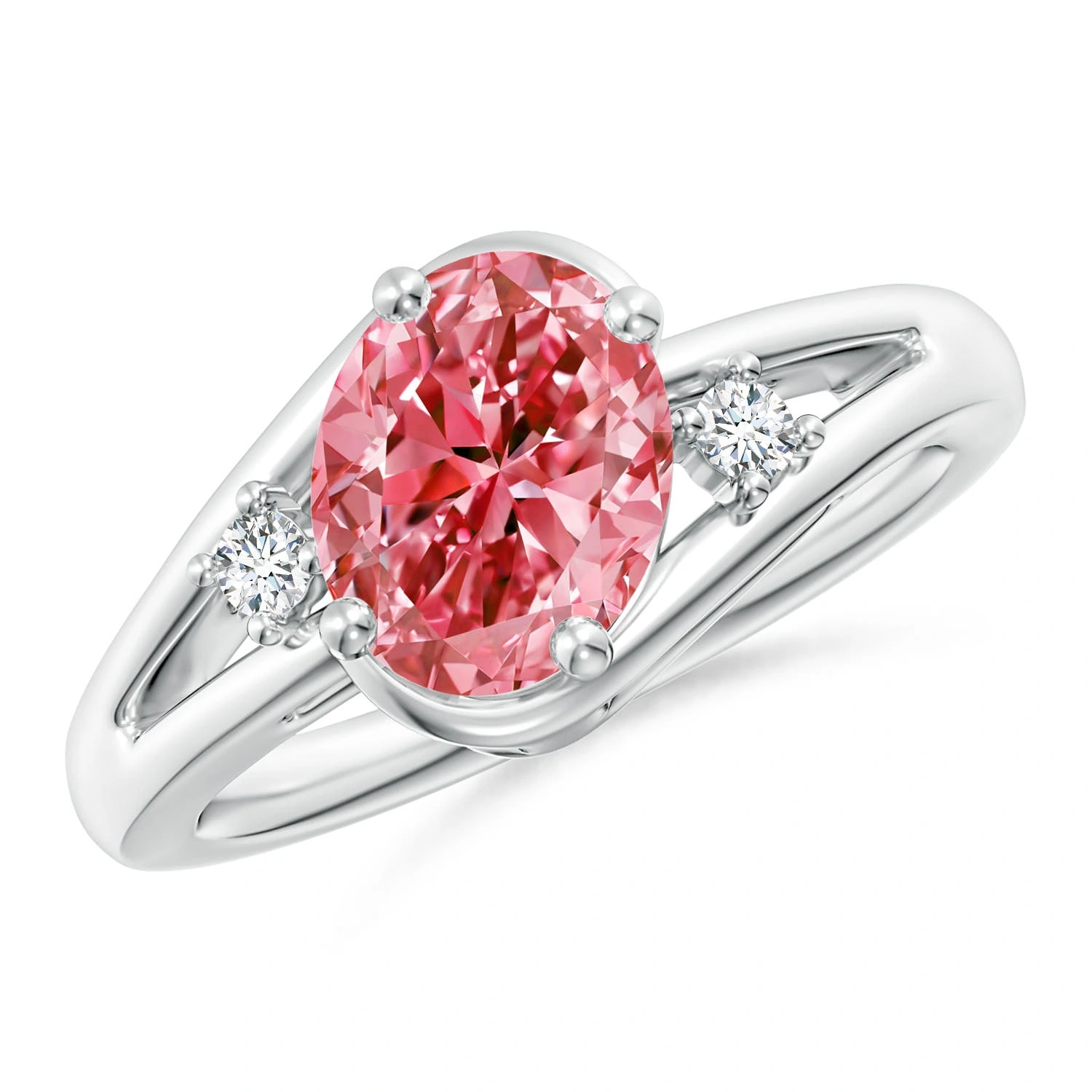 Oval Fancy Intense Pink Lab-Grown Diamond Split-Shank Engagement Ring