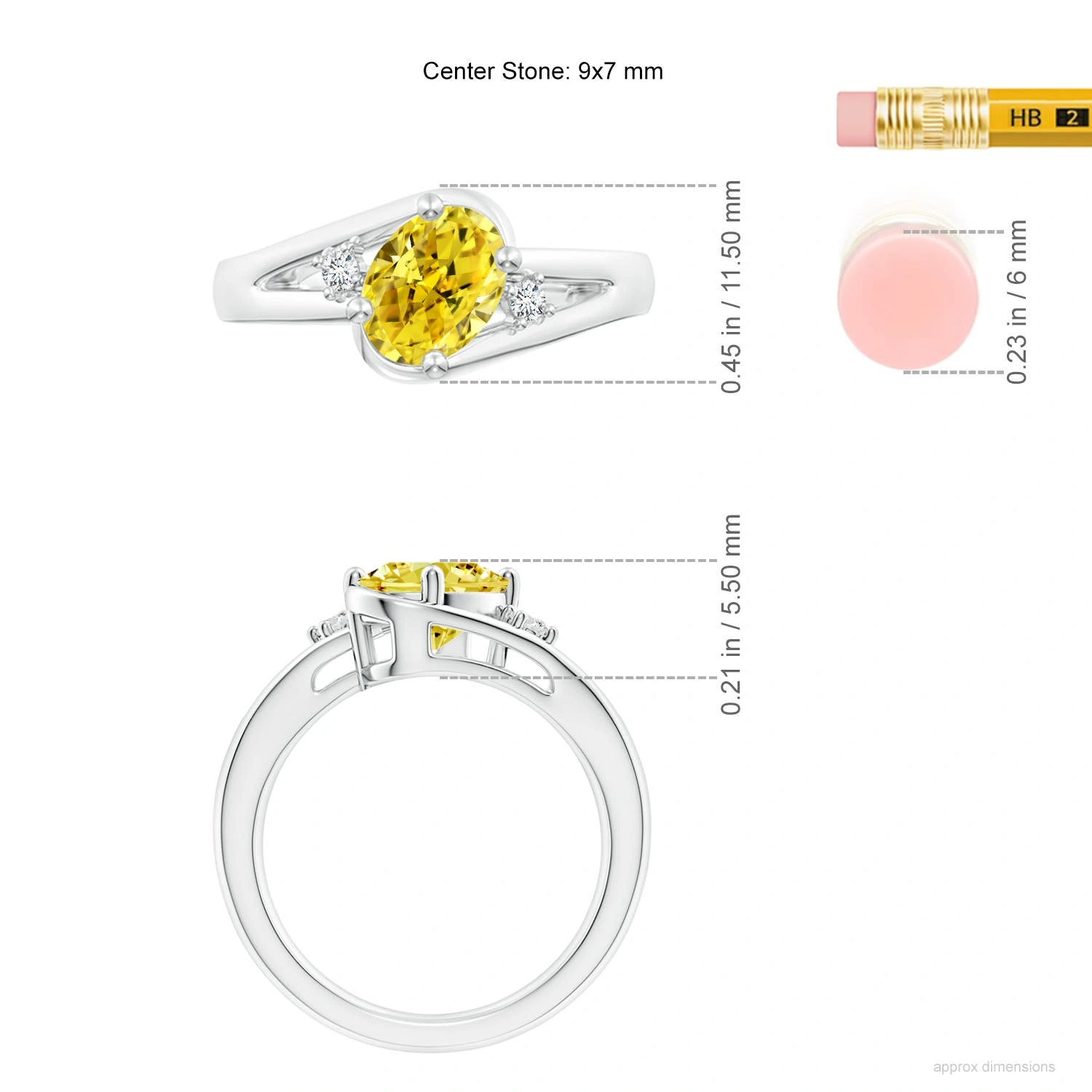Oval Fancy Intense Yellow Lab-Grown Diamond Split-Shank Engagement Ring dimension