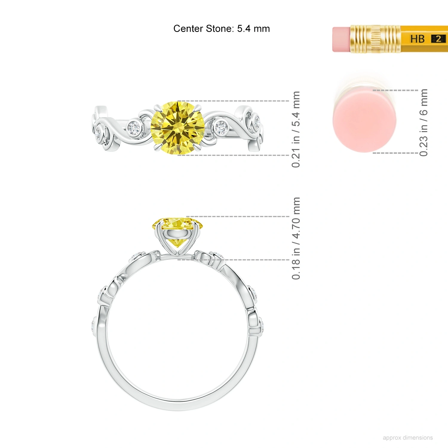 Round Fancy Intense Yellow Lab-Grown Diamond Ivy Scroll Ring dimension