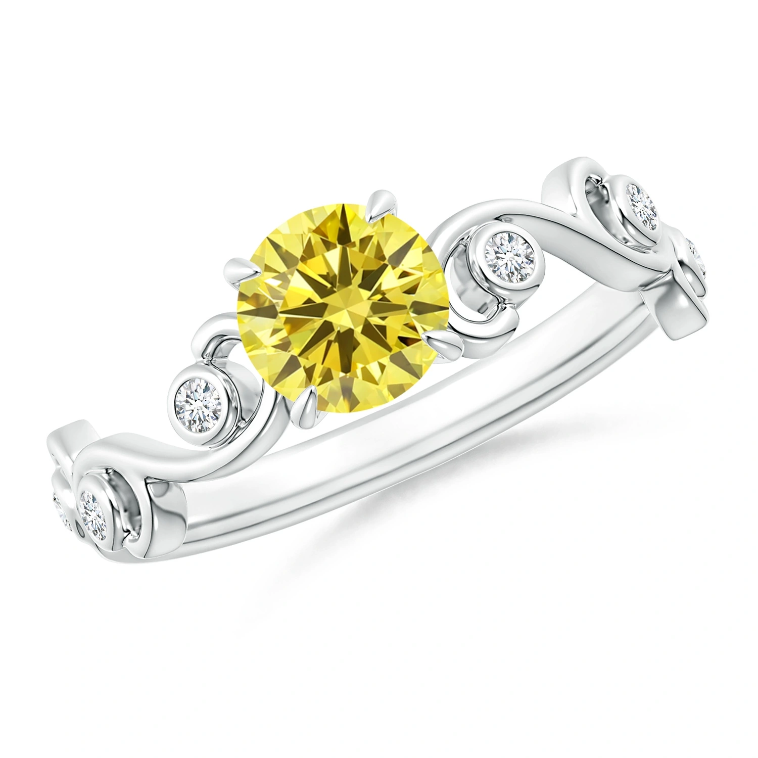 Round Fancy Intense Yellow Lab-Grown Diamond Ivy Scroll Ring