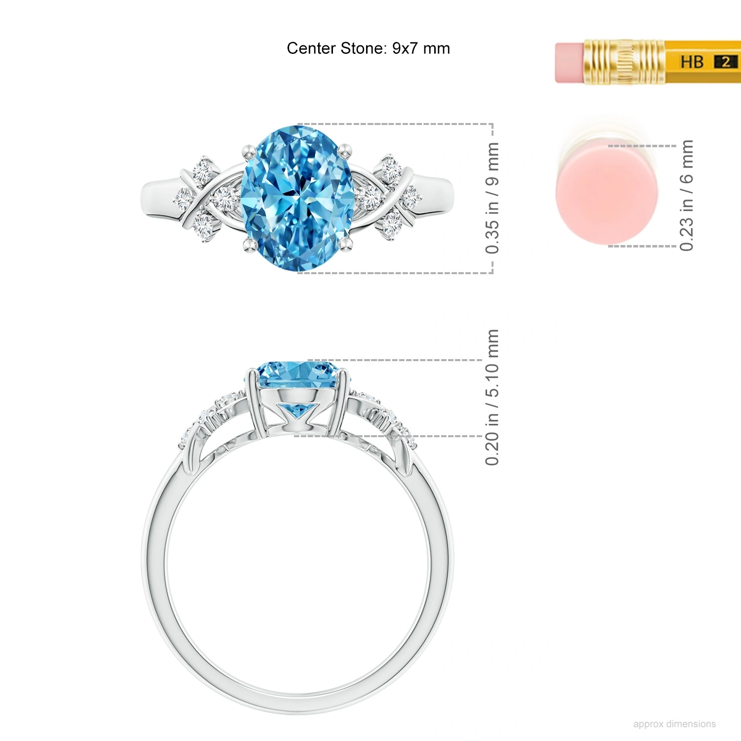 Oval Fancy Intense Blue Lab-Grown Diamond Criss-Cross Engagement Ring dimension