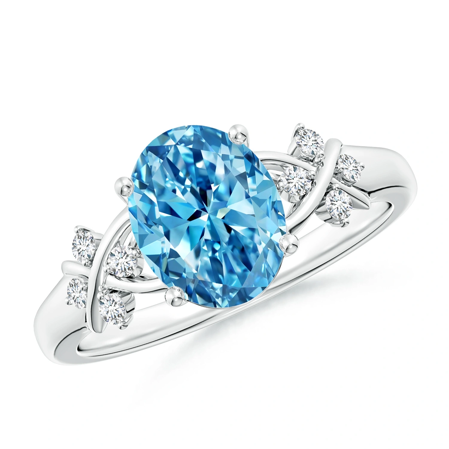 Oval Fancy Intense Blue Lab-Grown Diamond Criss-Cross Engagement Ring