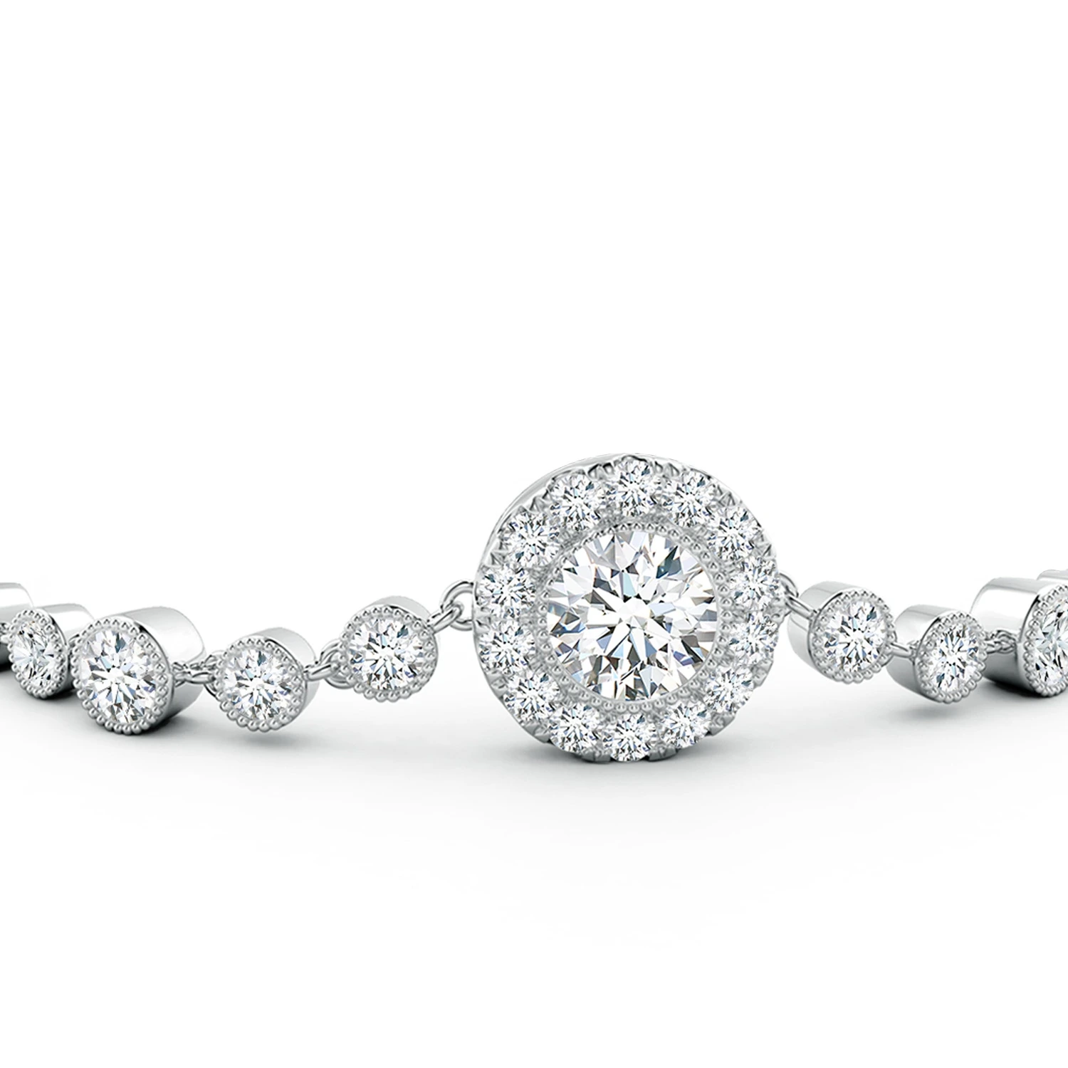 Round Lab-Grown Diamond Vintage Halo Station Bracelet detail