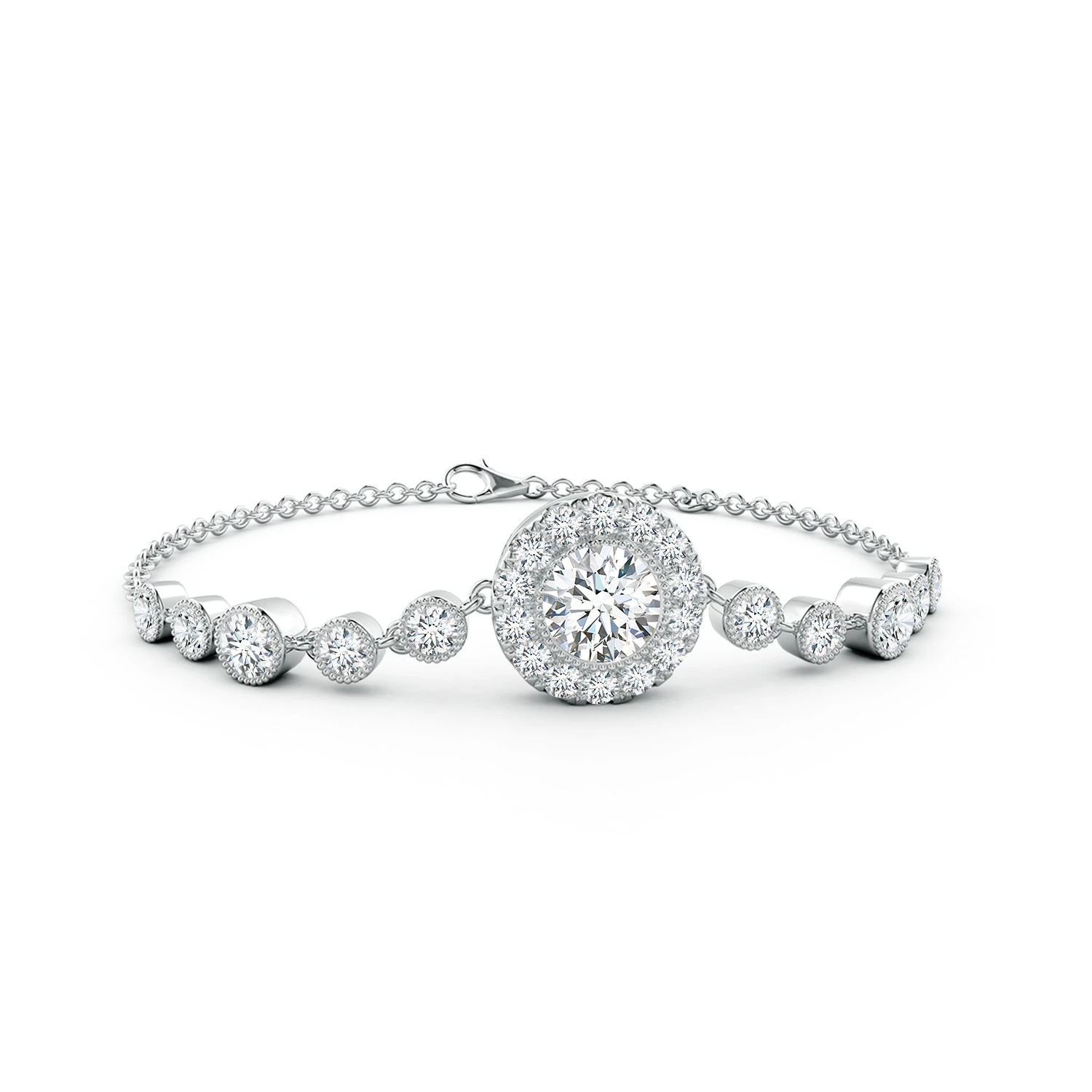 Round Lab-Grown Diamond Vintage Halo Station Bracelet