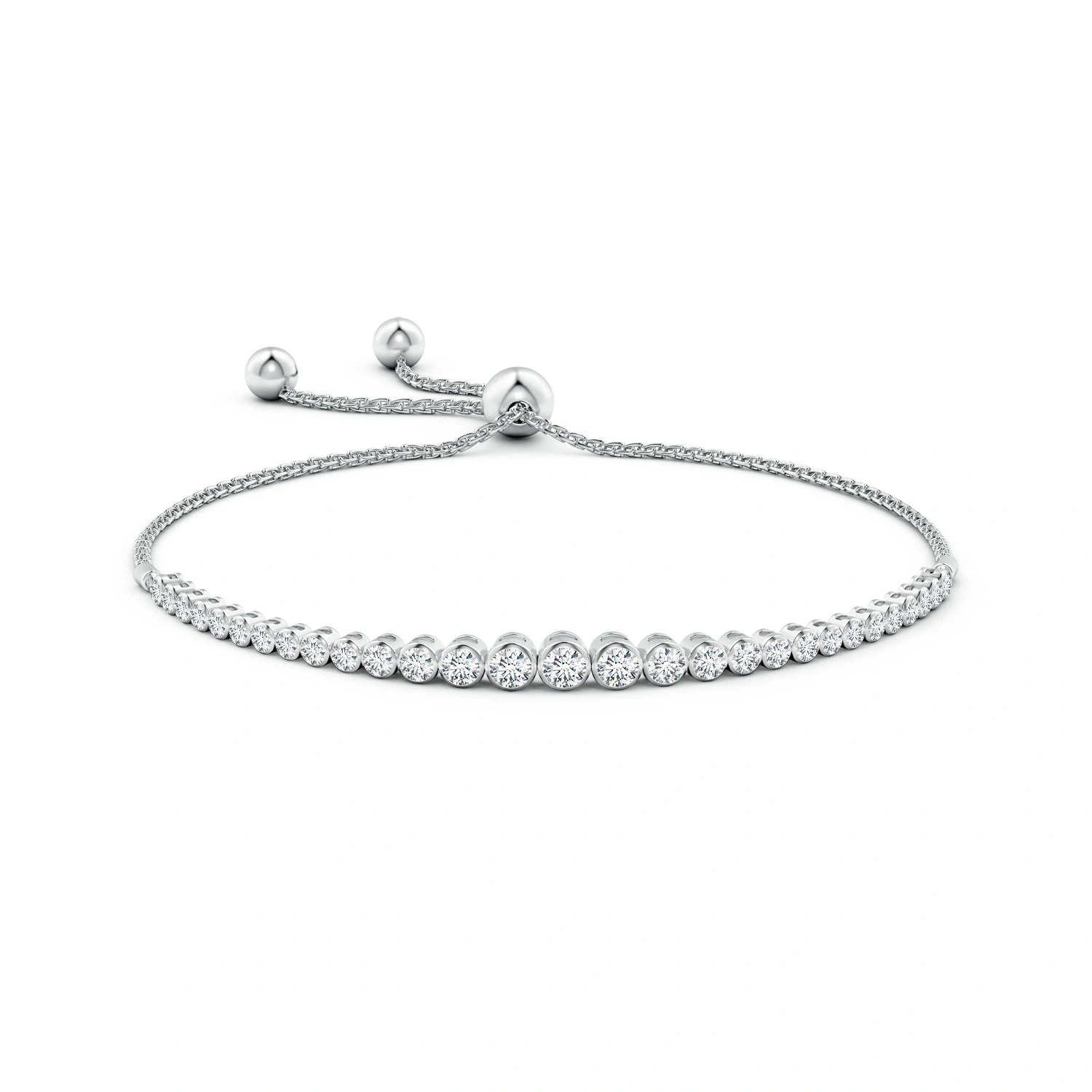 Graduated Bezel-Set Lab-Grown Diamond Bolo Bracelet detail