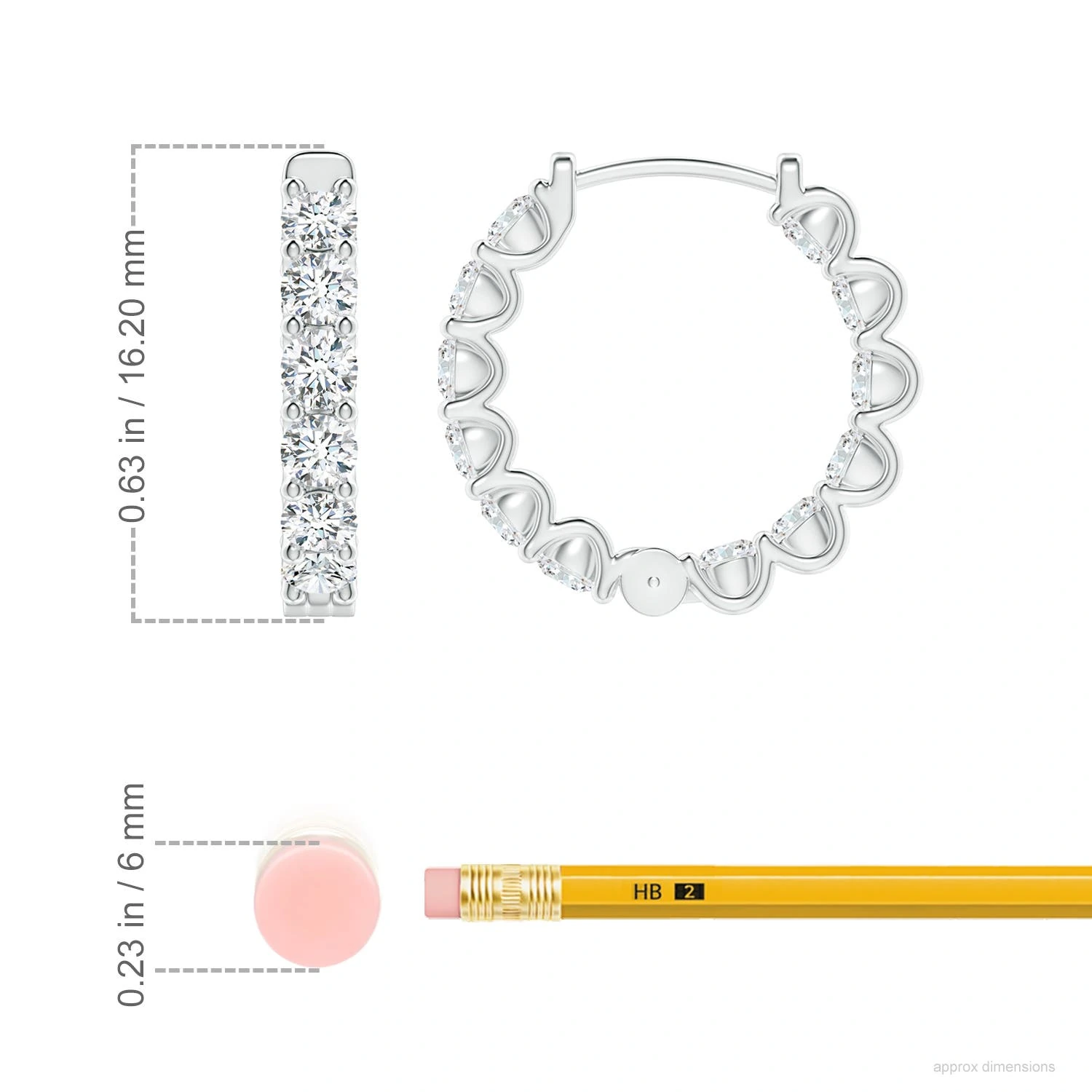 Lab-Grown Diamond Inside-Out Hinged Hoop Earrings dimension