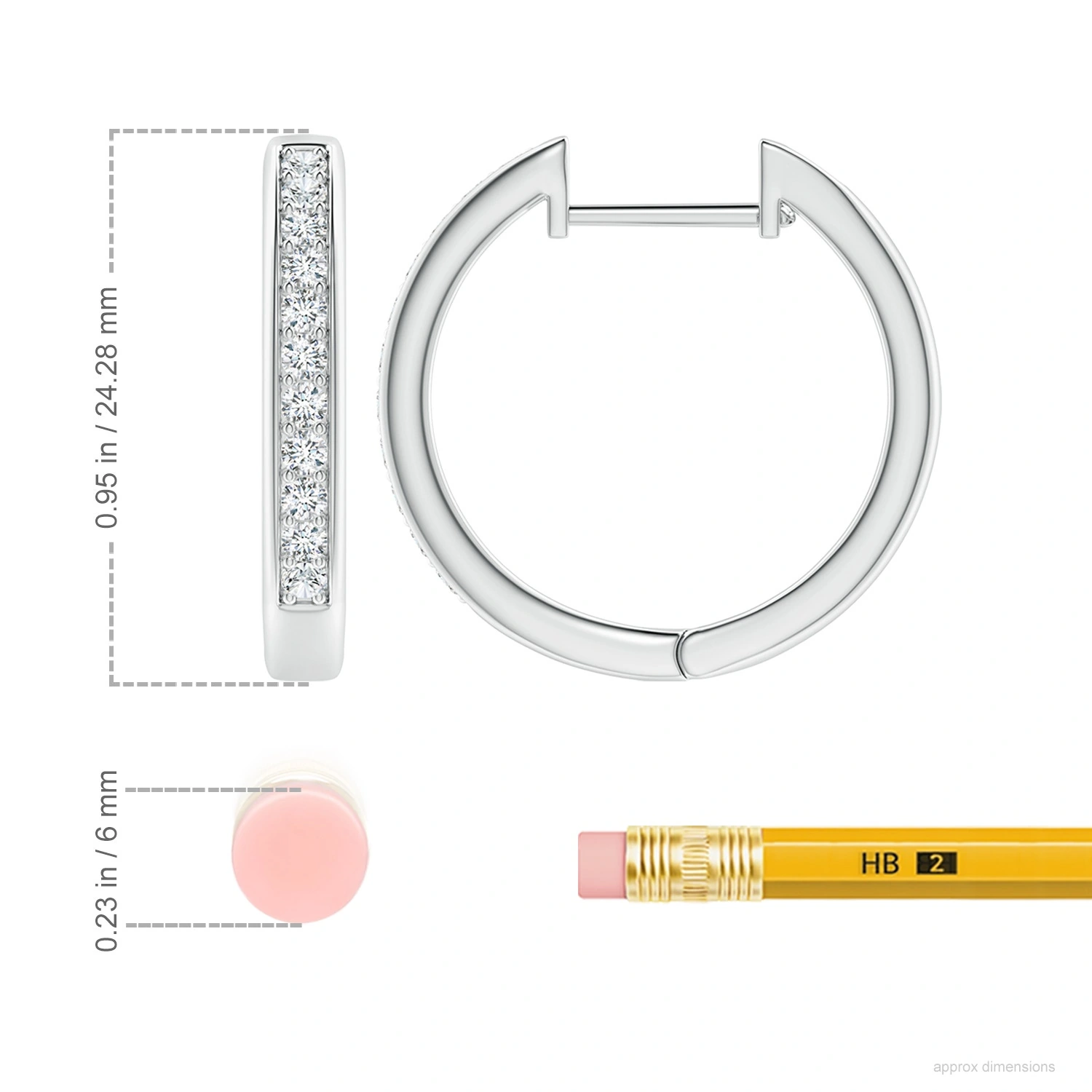 Pavé Round Lab-Grown Diamond Hinged Hoop Earrings dimension