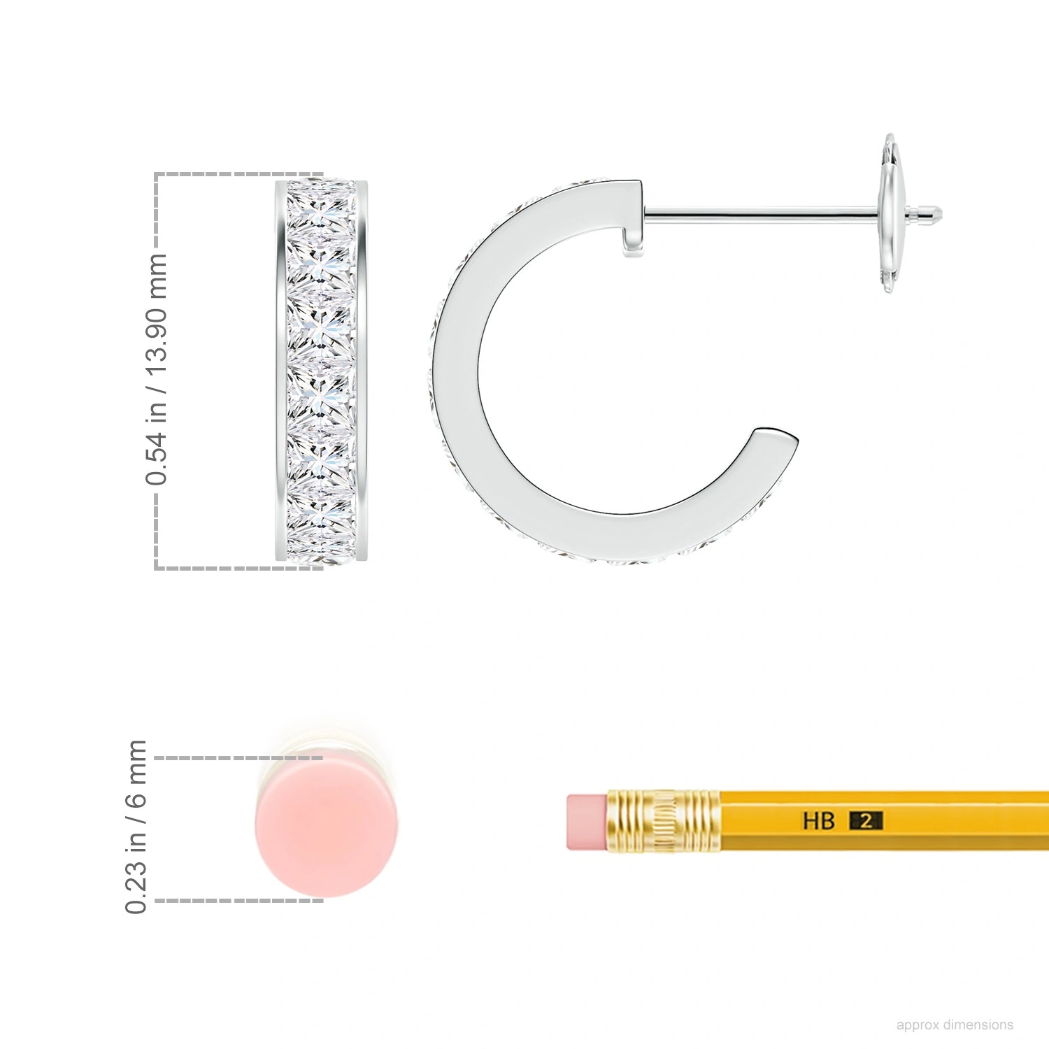 Channel-Set Princess Lab-Grown Diamond Huggie Earrings dimension