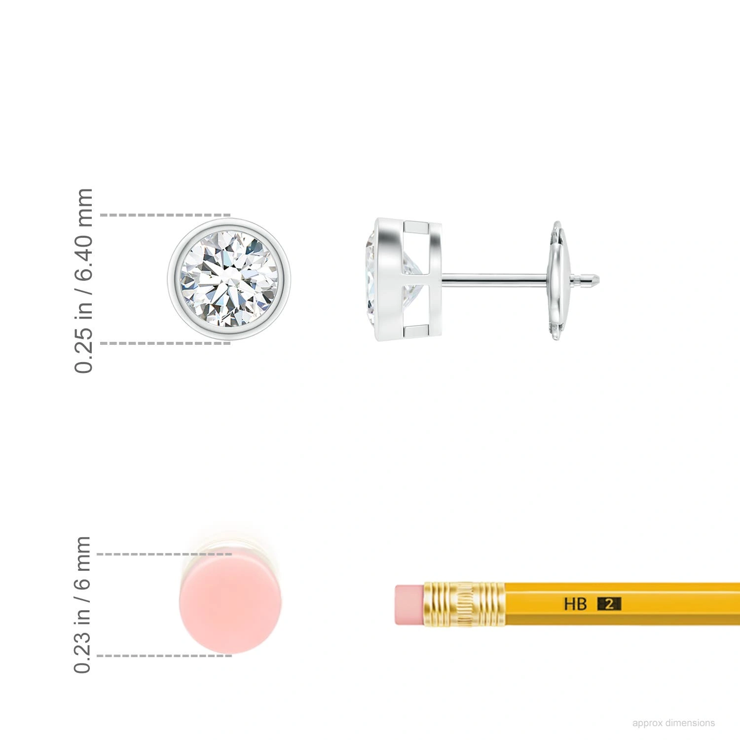 Round Lab-Grown Diamond Bezel-Set Solitaire Stud Earrings dimension