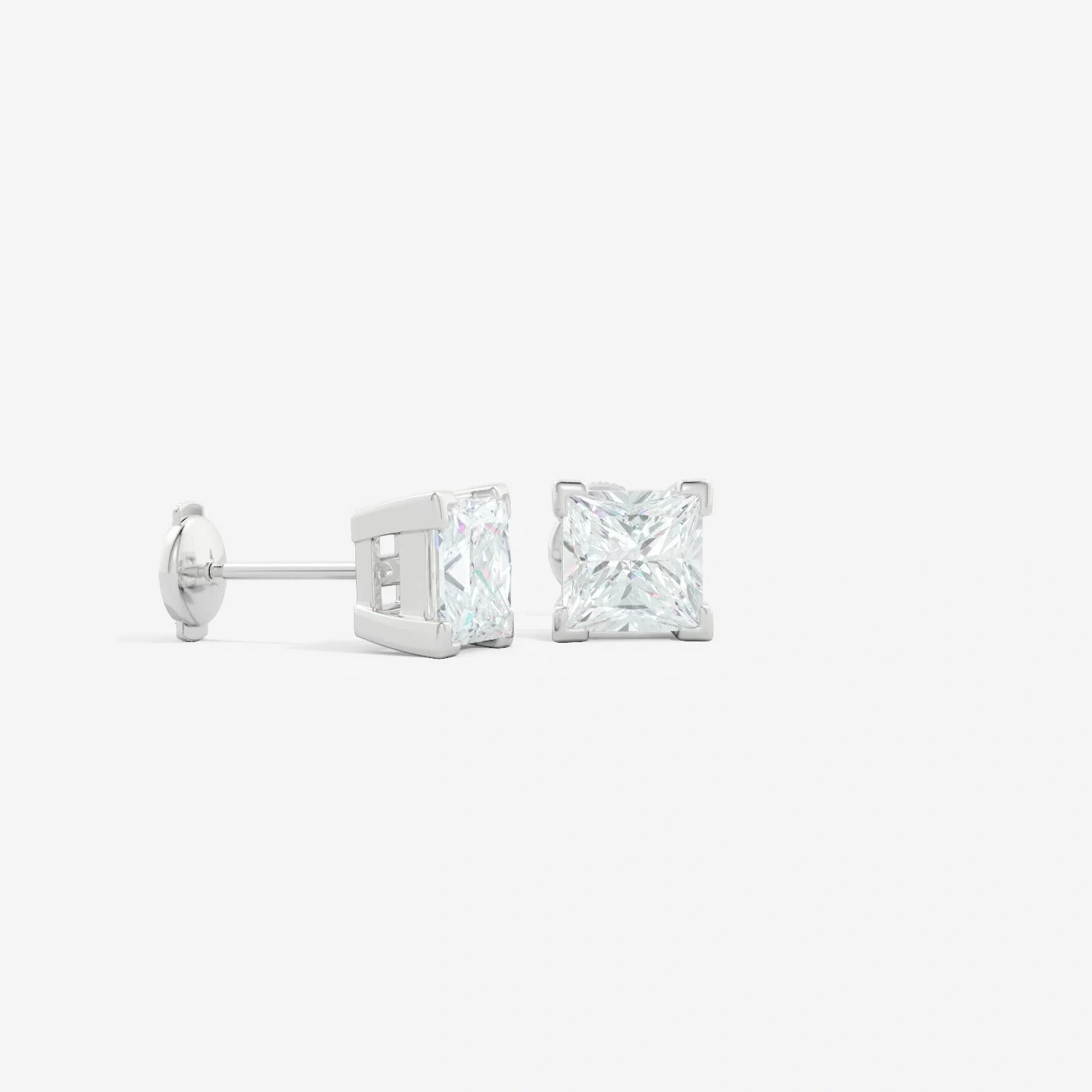 V-Prong Princess-Cut Lab-Grown Diamond Solitaire Stud Earrings detail