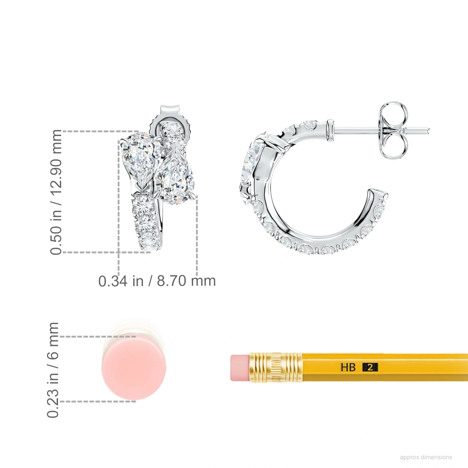 Two-Stone Pear Lab-Grown Diamond Bypass Hoop Earrings dimension