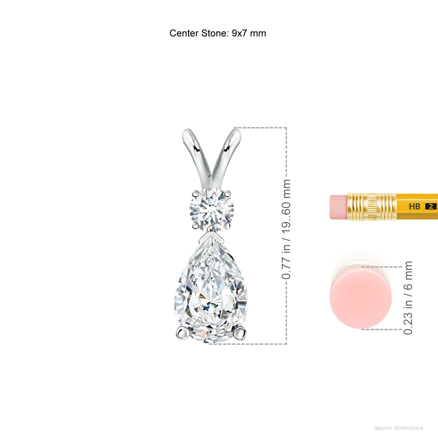 Pear-Shaped Lab-Grown Diamond V-Bale Necklace with Diamond Accent - dimension