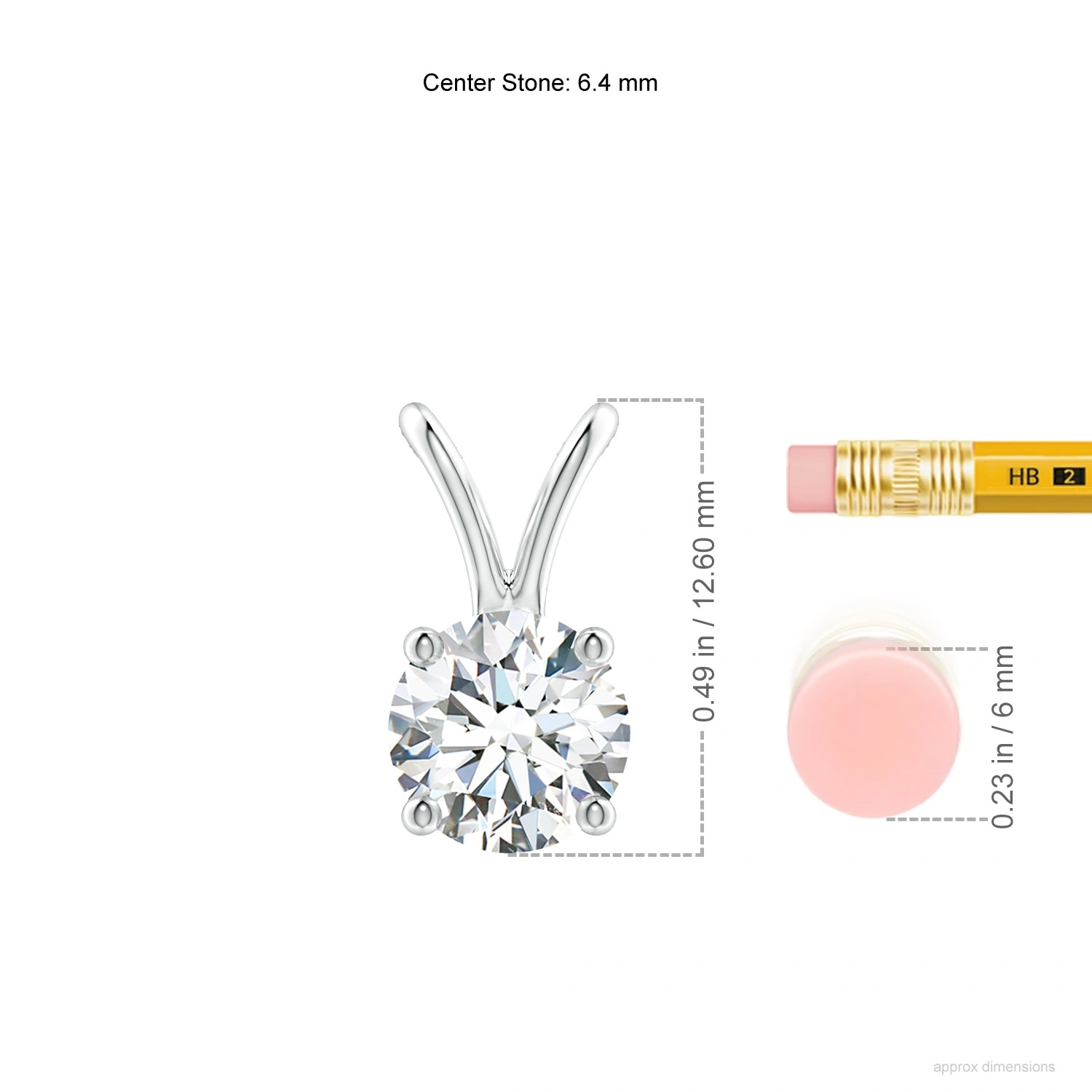 Round Lab-Grown Diamond Solitaire V-Bale Pendant dimension