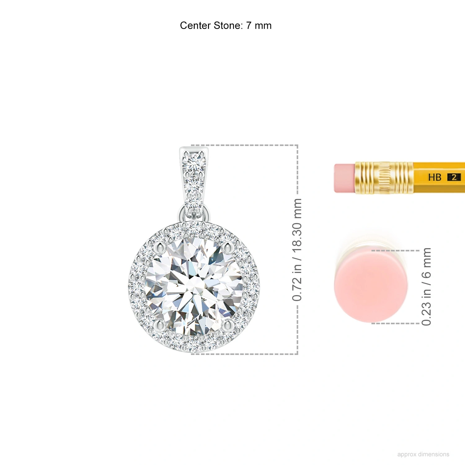 Round Lab-Grown Diamond Halo Dangle Pendant dimension