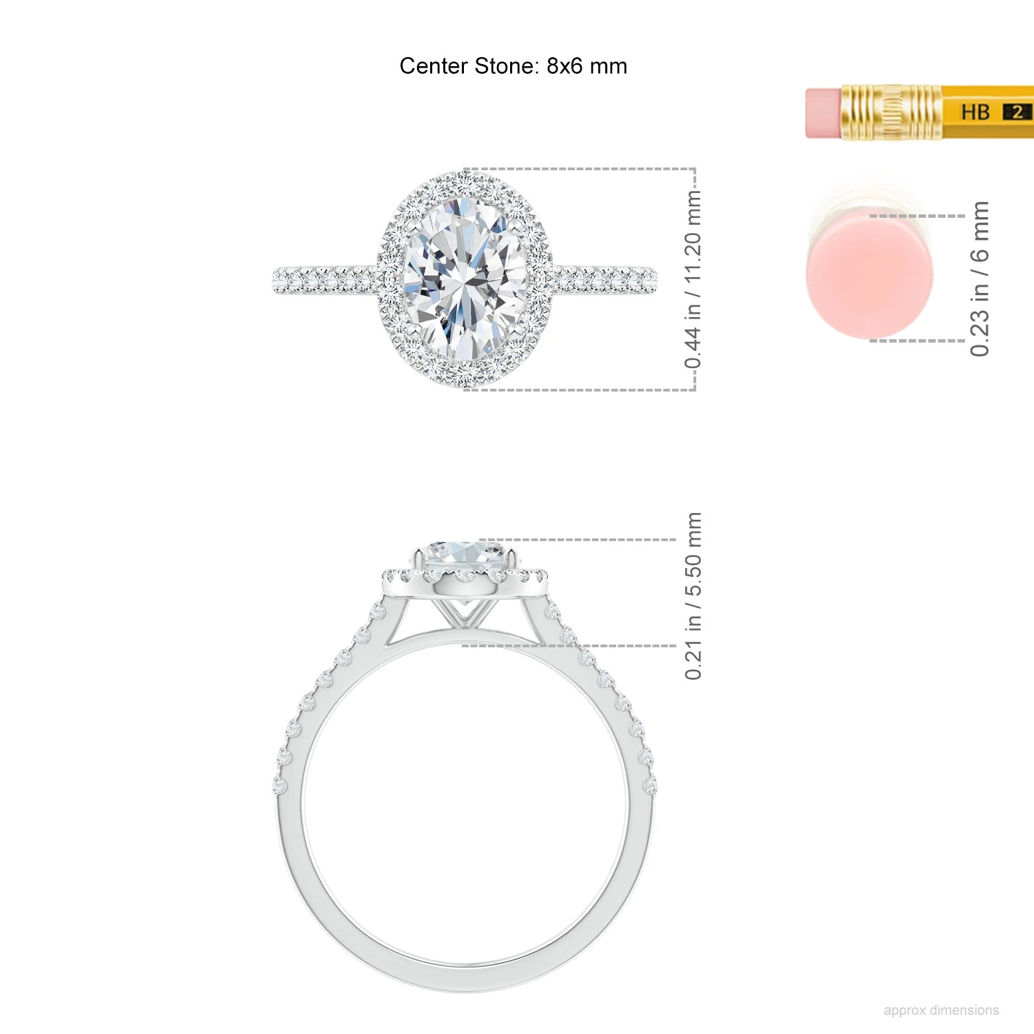 Oval Lab-Grown Diamond Halo Engagement Ring dimension